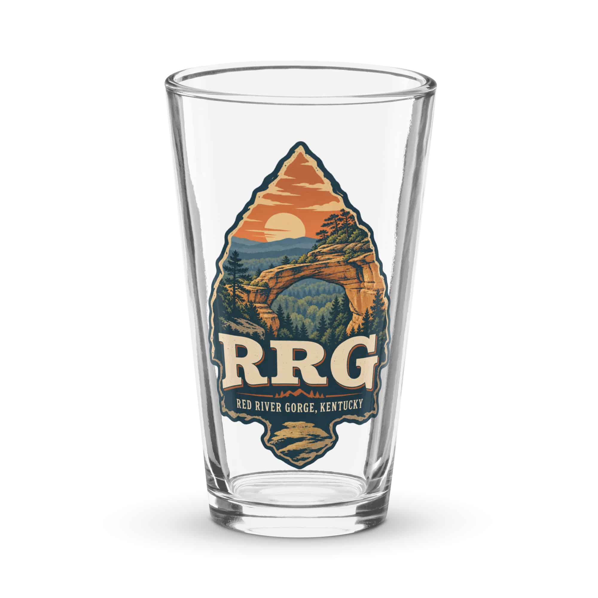 Red River Gorge Pint Glass: RRG, Scenic Shield Badge