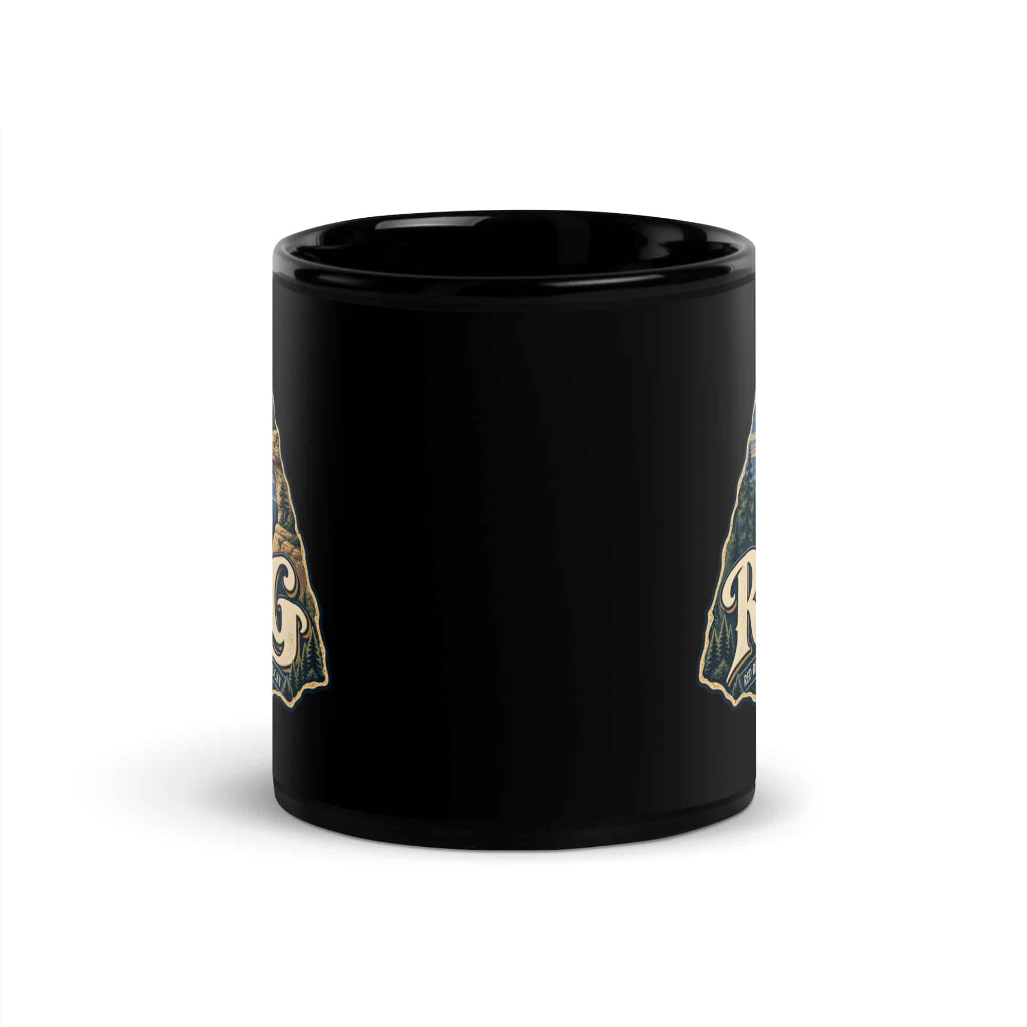 Red River Gorge Black Coffee Mug: RRG, Woodland Scenic Lettering