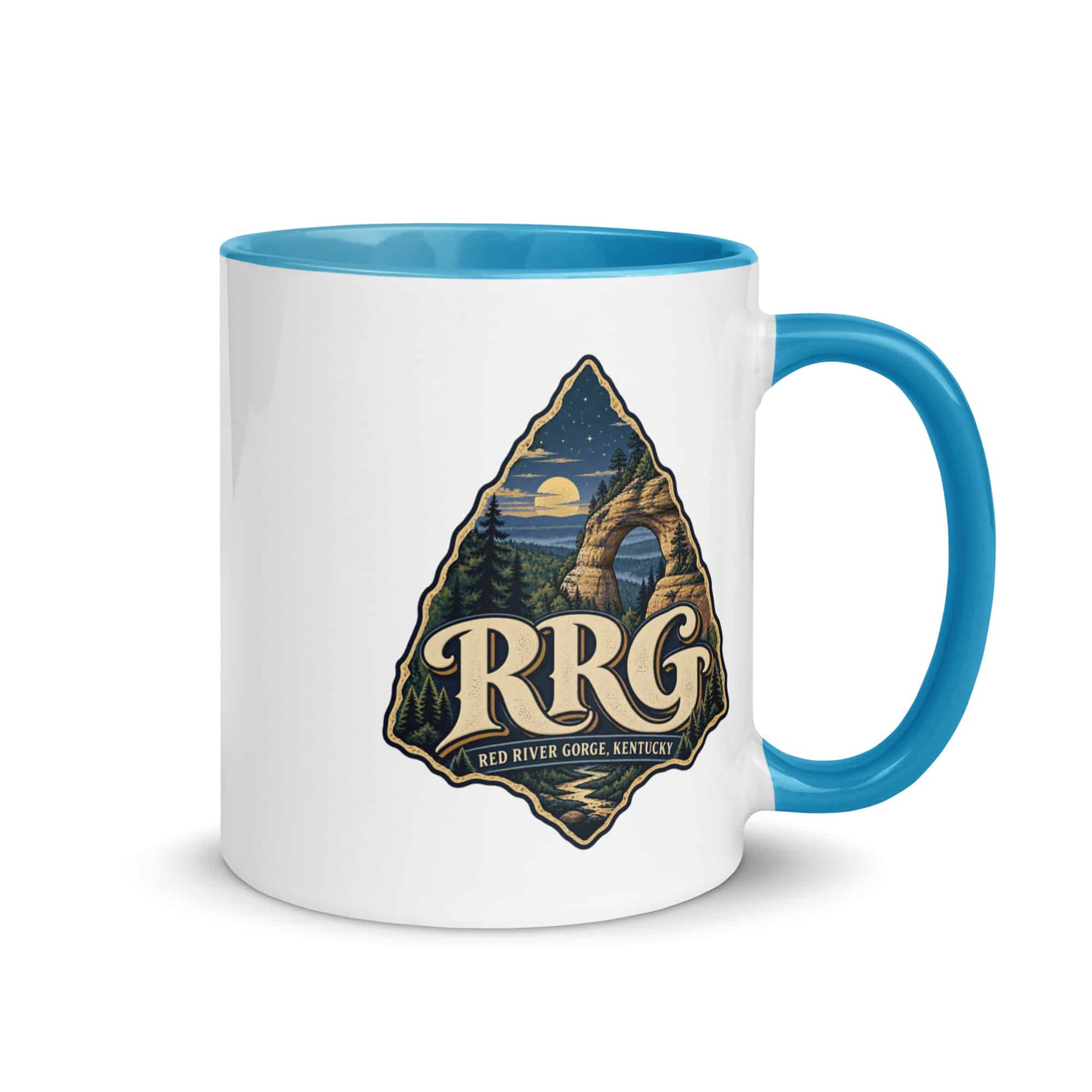 Red River Gorge Color Inside Coffee Mug: RRG, Woodland Scenic Lettering