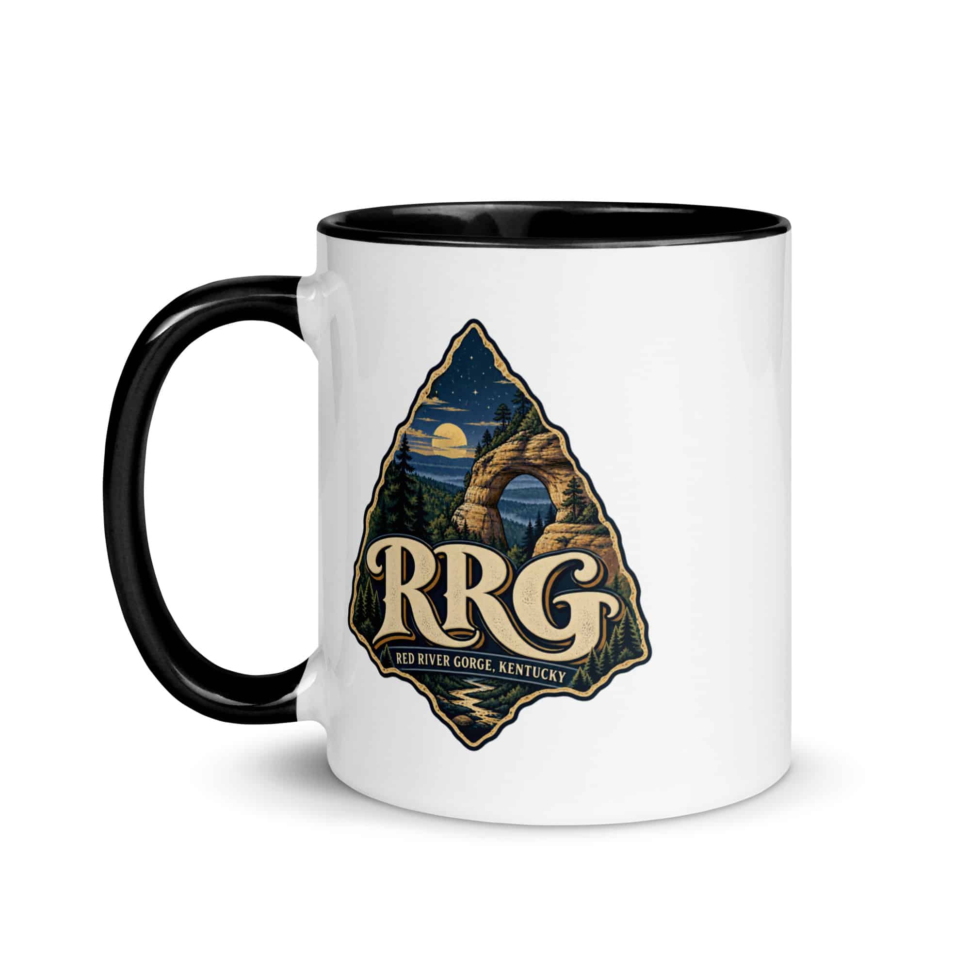 Red River Gorge Color Inside Coffee Mug: RRG, Woodland Scenic Lettering