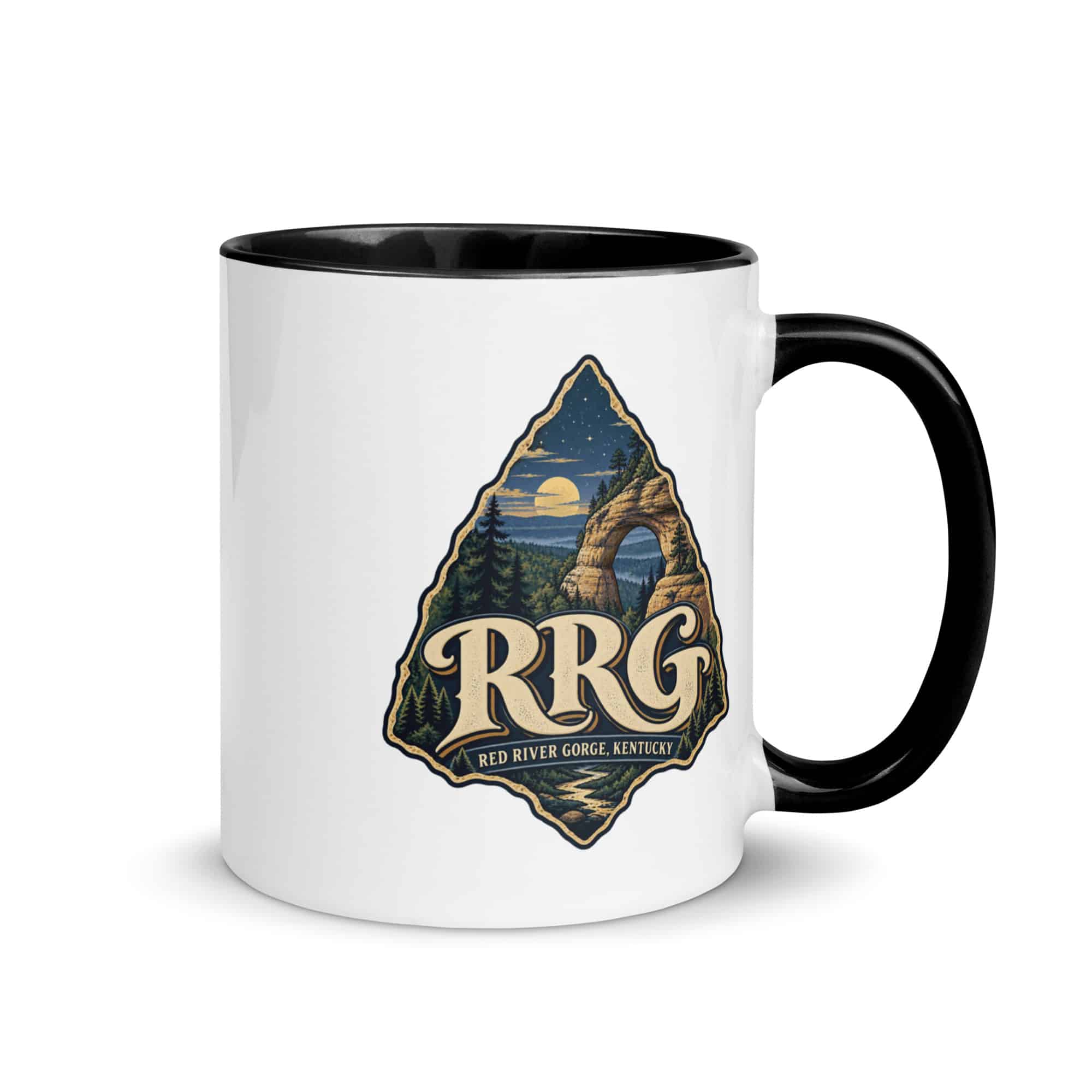 Red River Gorge Color Inside Coffee Mug: RRG, Woodland Scenic Lettering