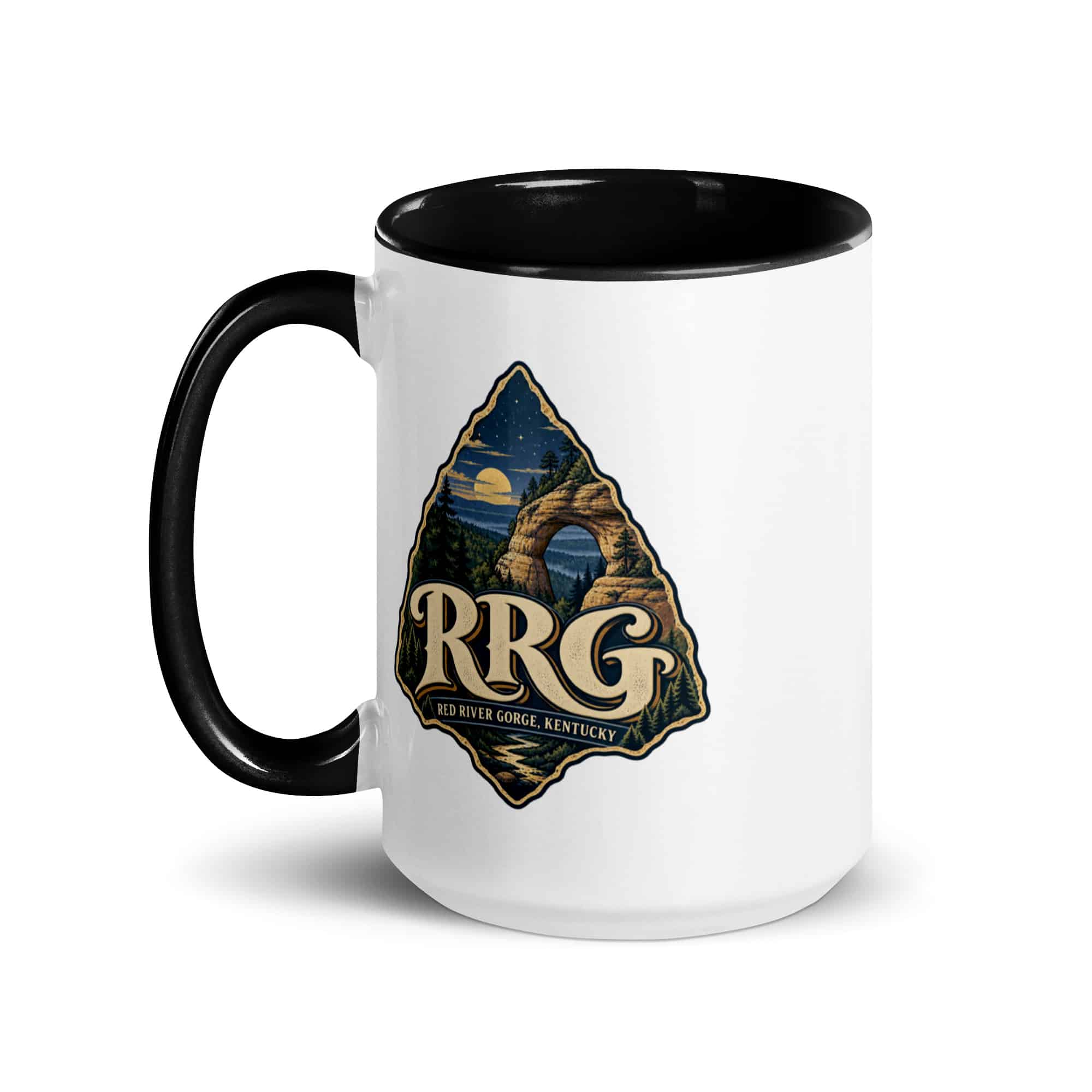 Red River Gorge Color Inside Coffee Mug: RRG, Woodland Scenic Lettering