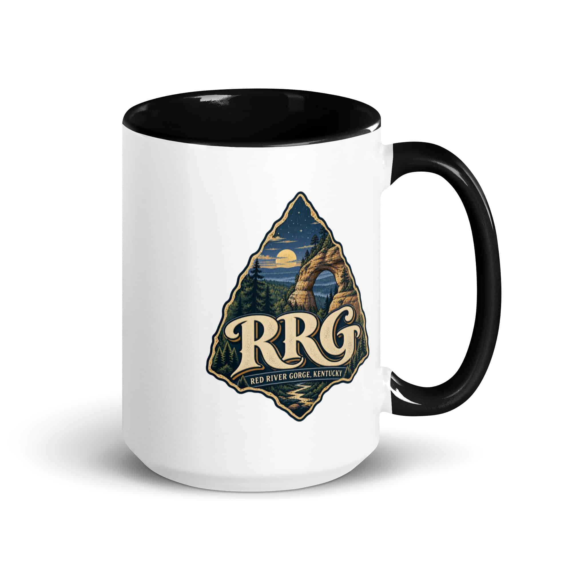 Red River Gorge Color Inside Coffee Mug: RRG, Woodland Scenic Lettering