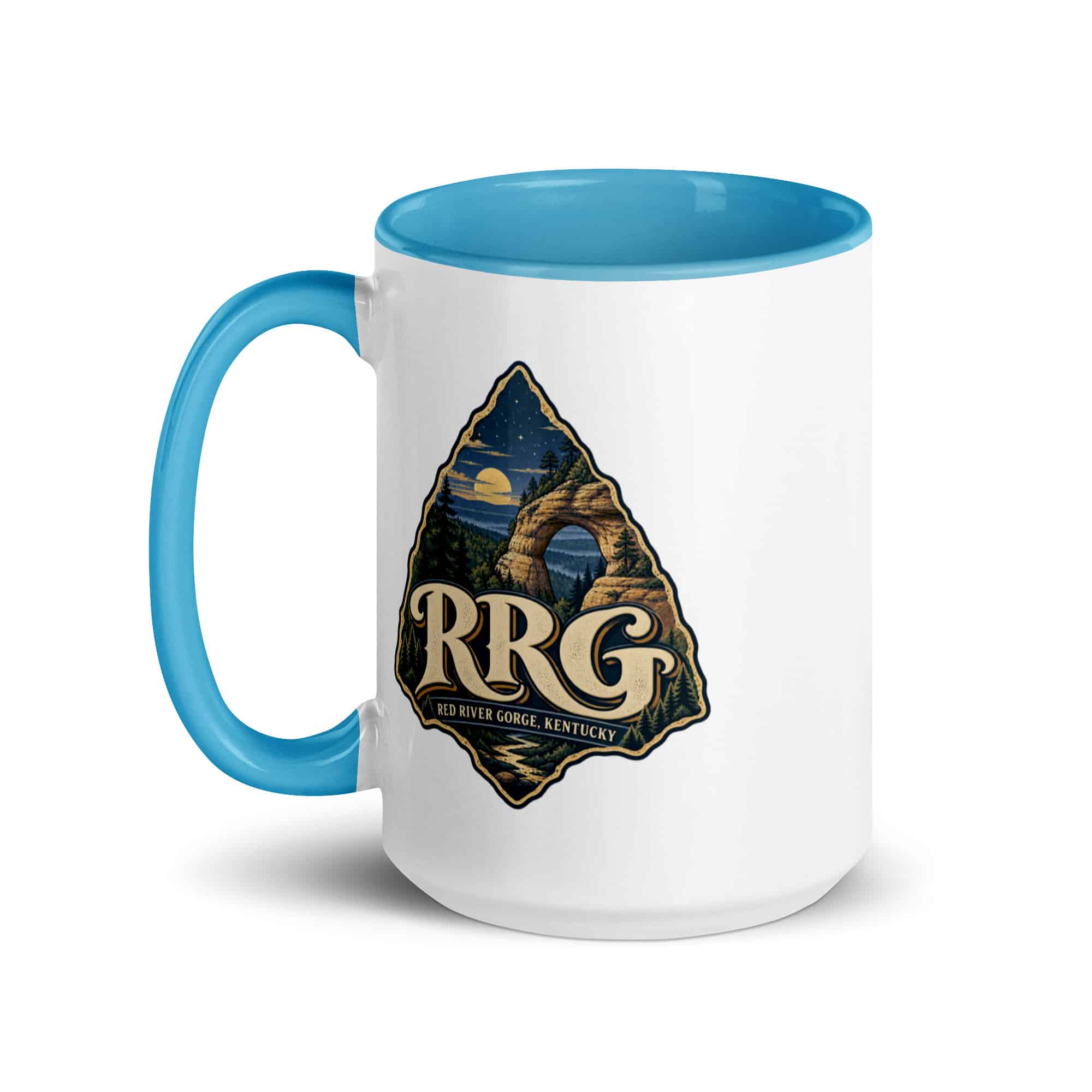 Red River Gorge Color Inside Coffee Mug: RRG, Woodland Scenic Lettering