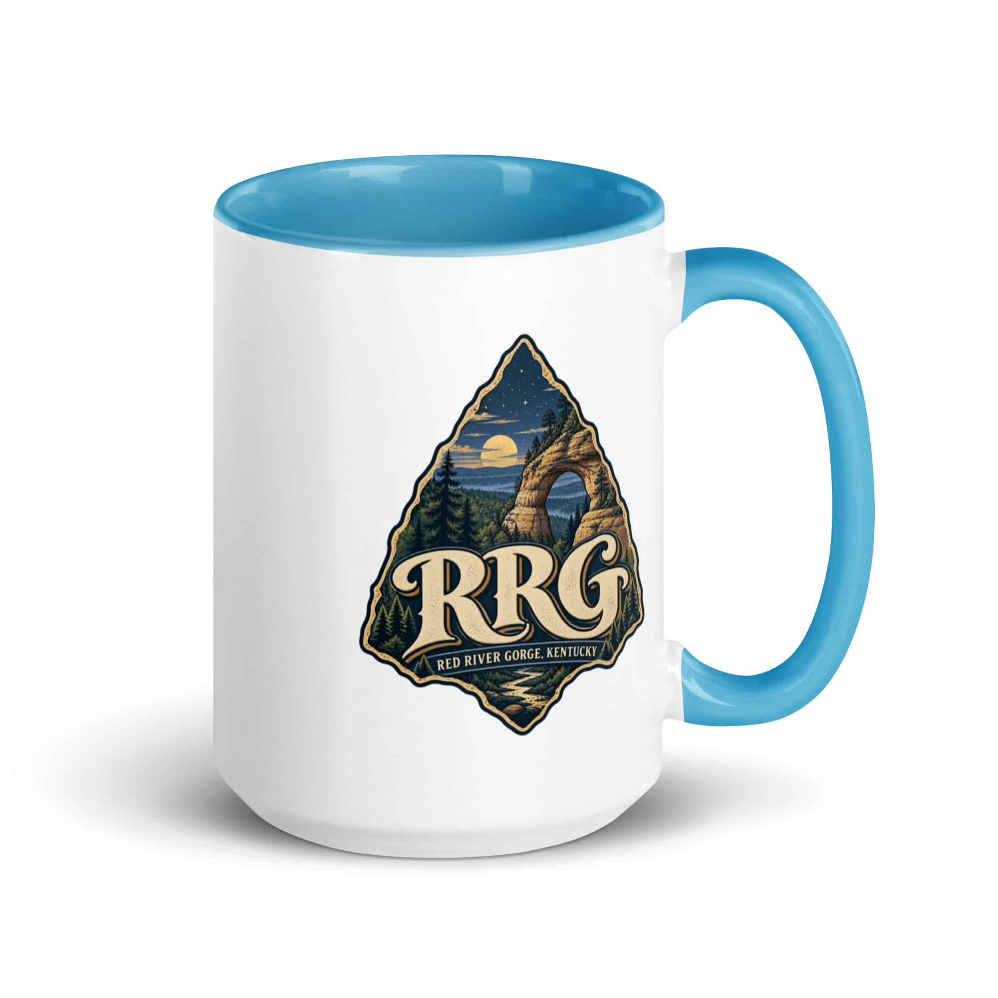 Red River Gorge Color Inside Coffee Mug: RRG, Woodland Scenic Lettering