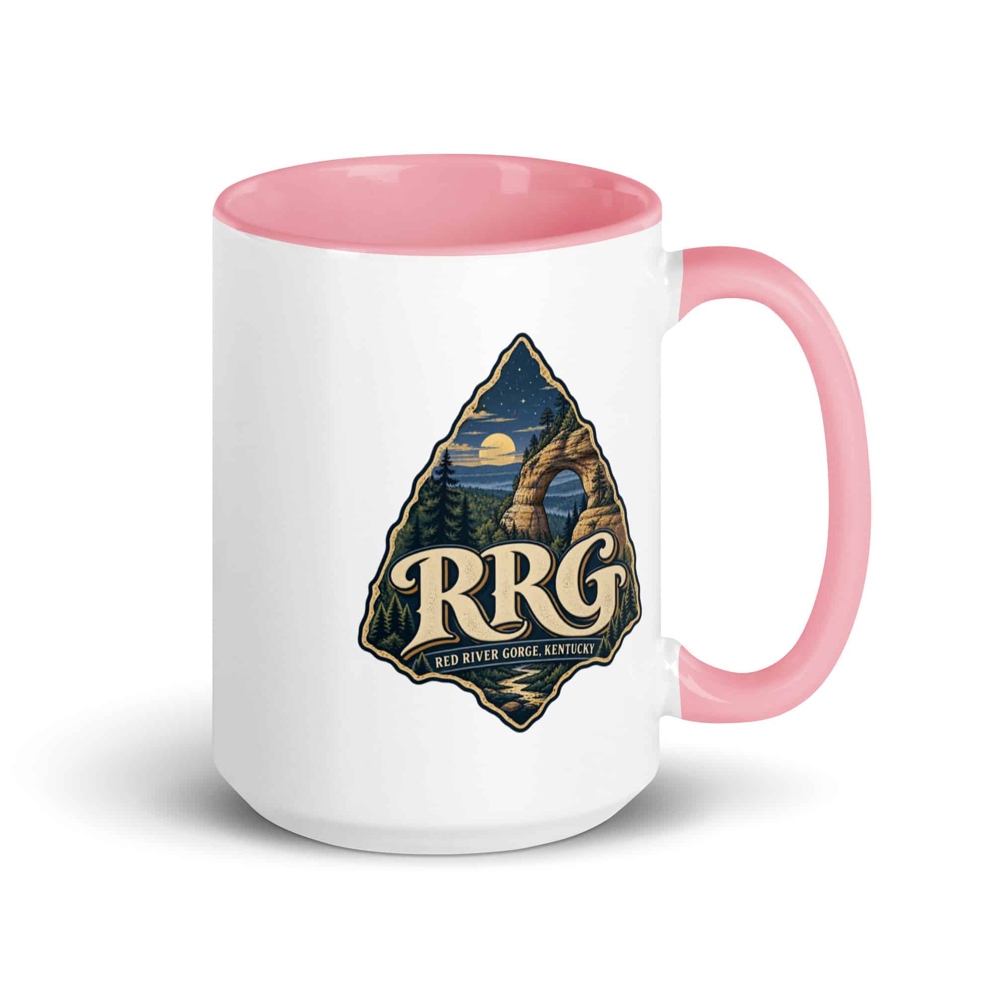 Red River Gorge Color Inside Coffee Mug: RRG, Woodland Scenic Lettering