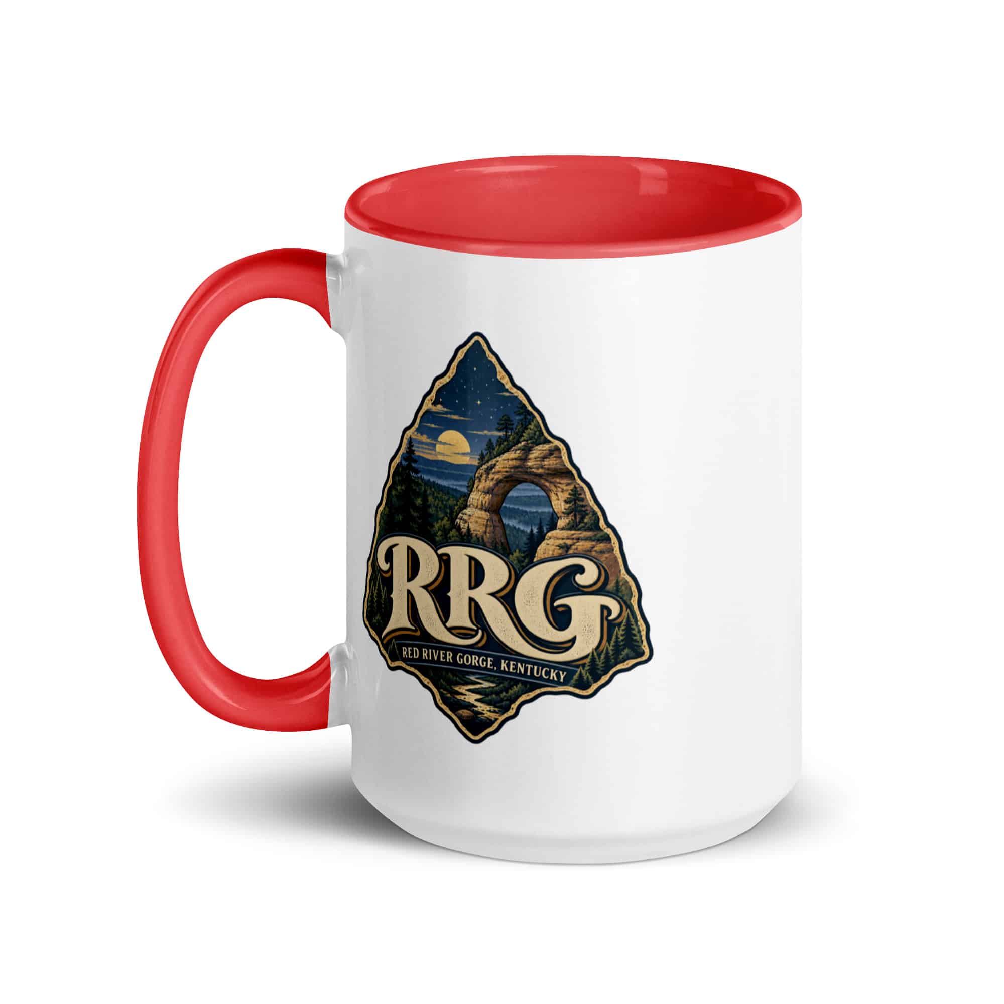 Red River Gorge Color Inside Coffee Mug: RRG, Woodland Scenic Lettering
