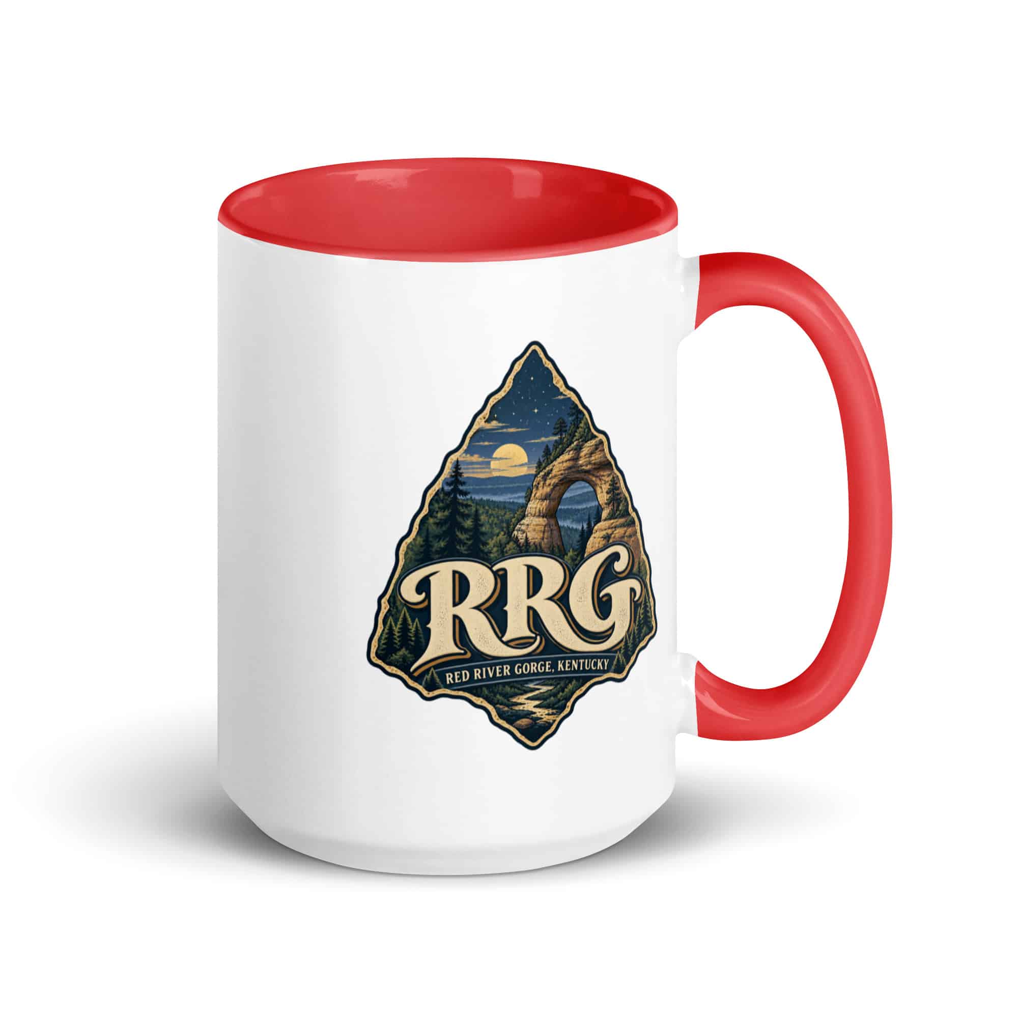 Red River Gorge Color Inside Coffee Mug: RRG, Woodland Scenic Lettering