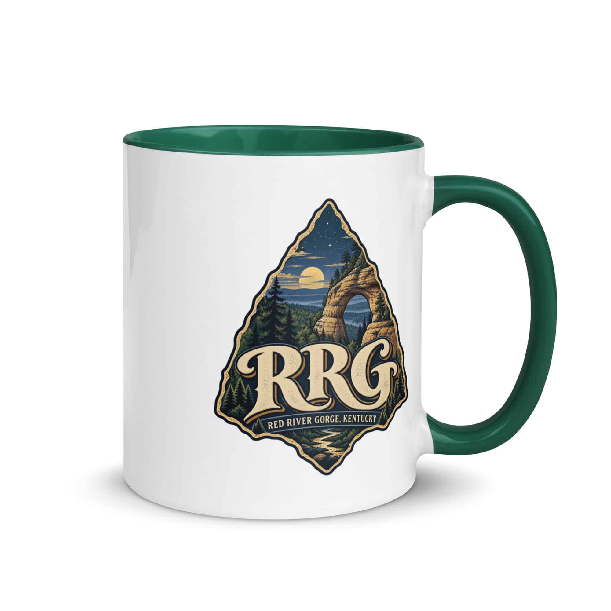 Red River Gorge Color Inside Coffee Mug: RRG, Woodland Scenic Lettering