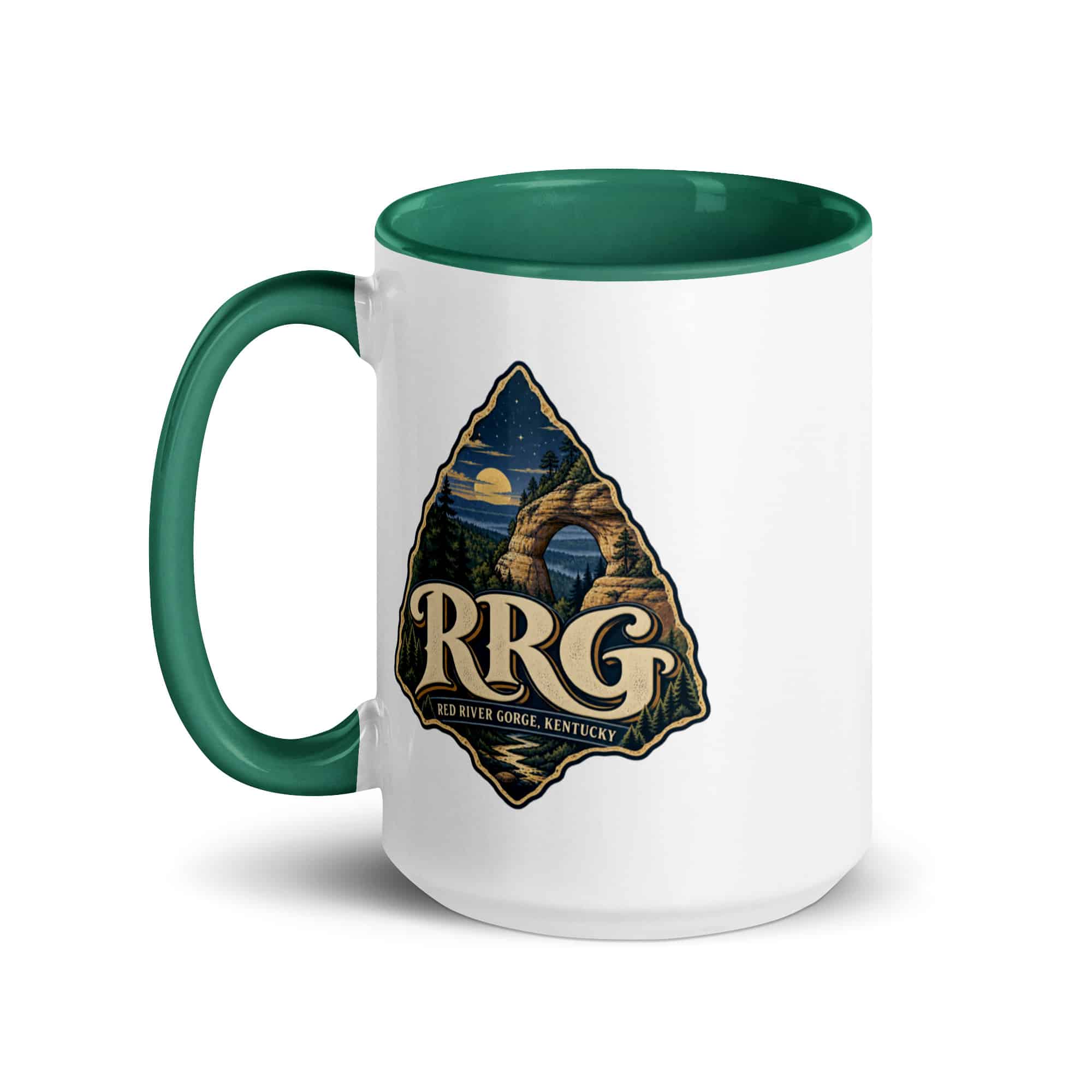 Red River Gorge Color Inside Coffee Mug: RRG, Woodland Scenic Lettering