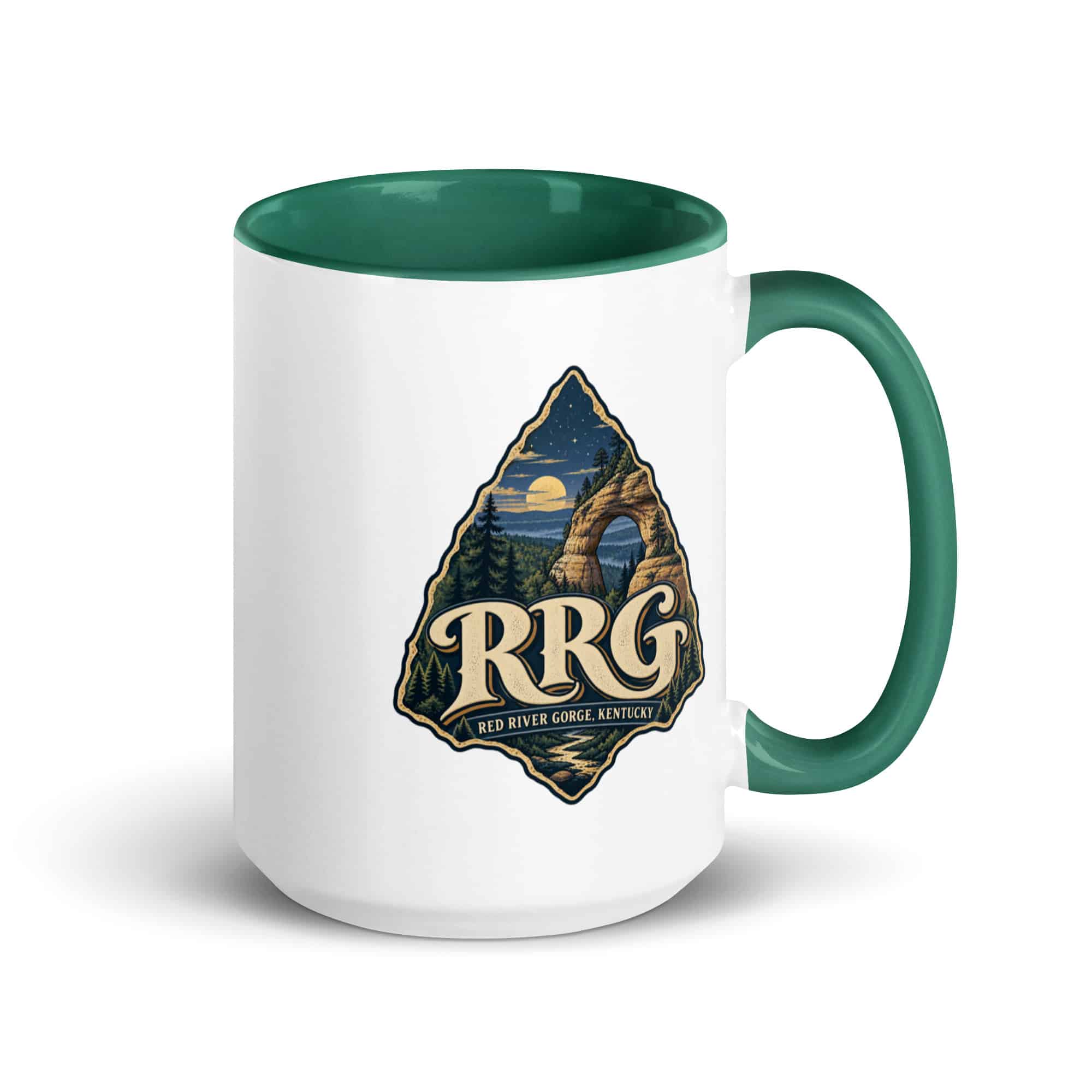 Red River Gorge Color Inside Coffee Mug: RRG, Woodland Scenic Lettering
