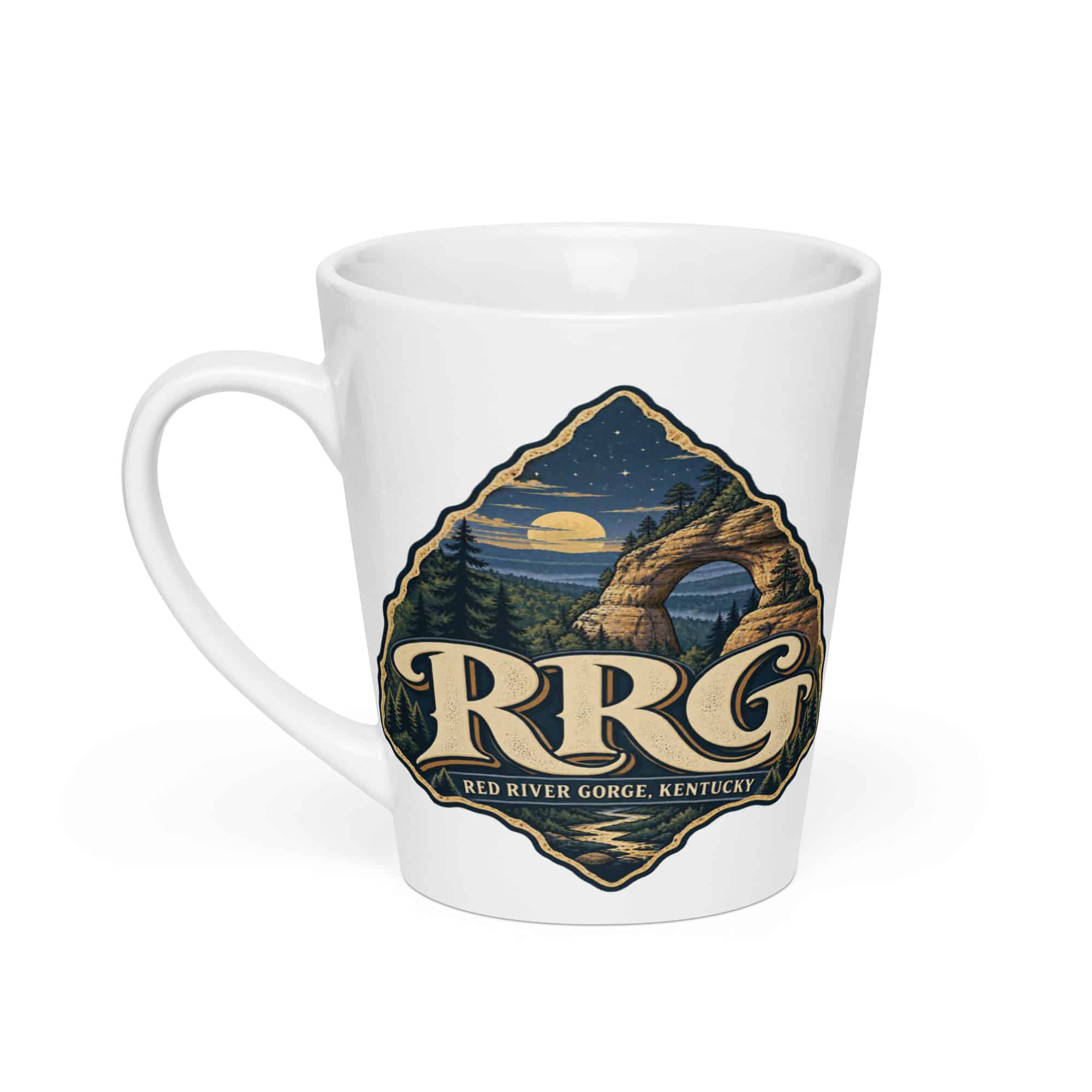Red River Gorge Latte Mug: RRG, Woodland Scenic Lettering