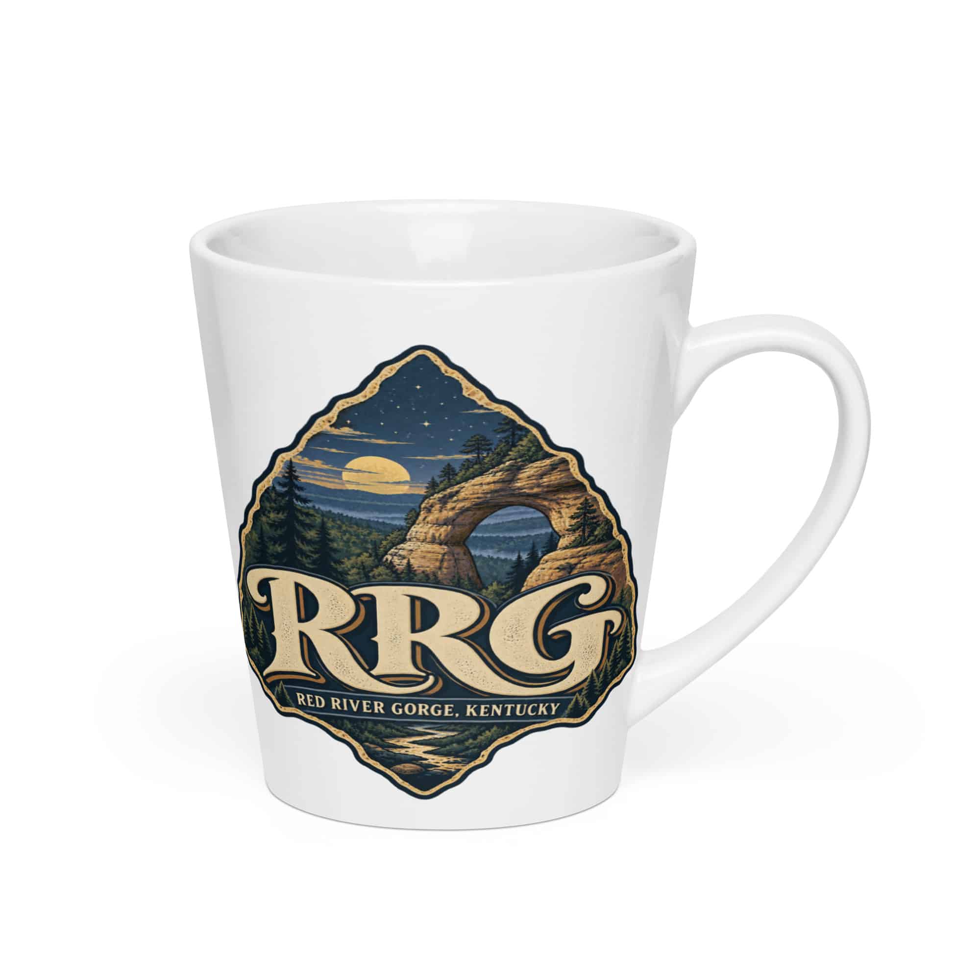 Red River Gorge Latte Mug: RRG, Woodland Scenic Lettering