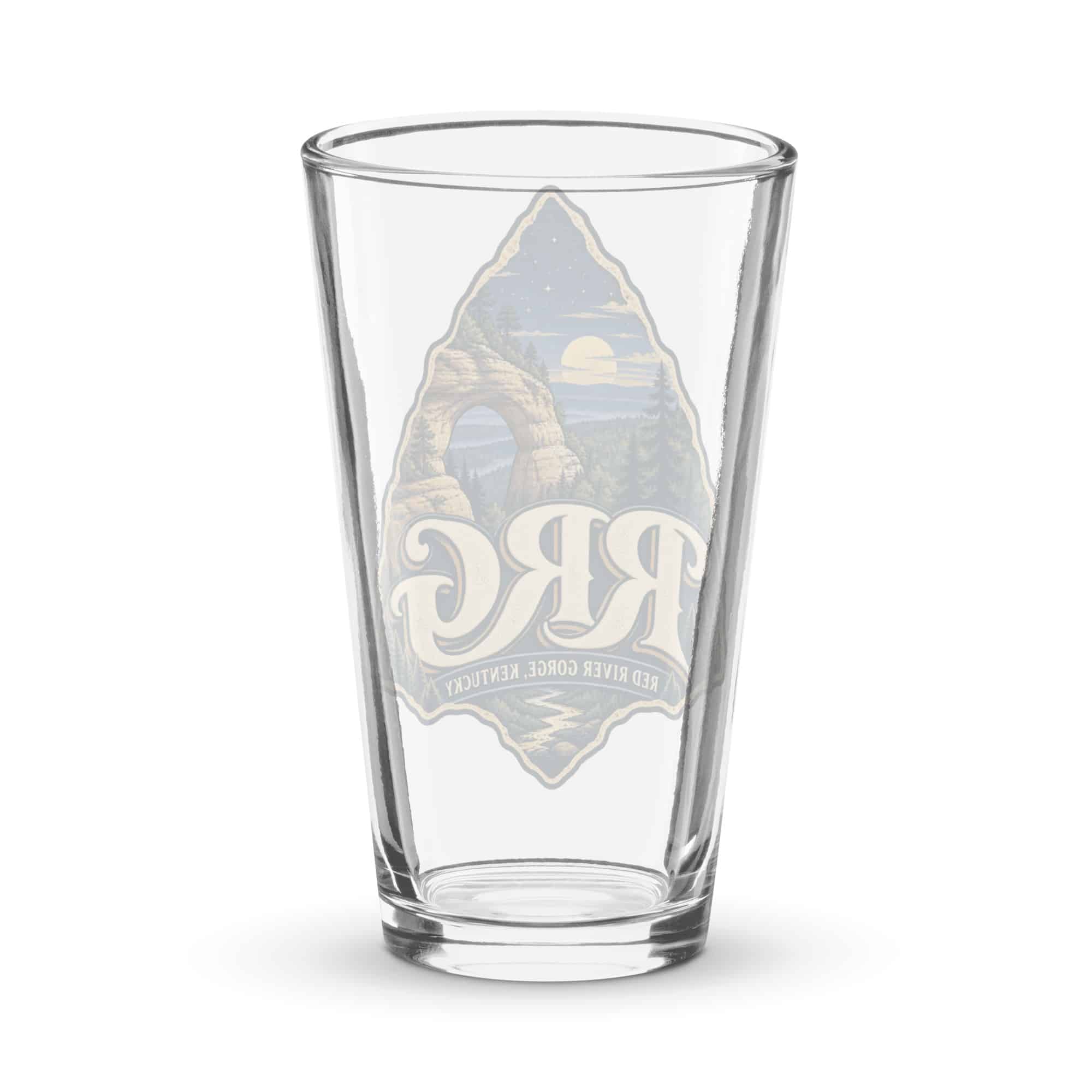 Red River Gorge Pint Glass: RRG, Woodland Scenic Lettering