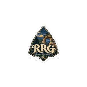 Red River Gorge Vinyl Sticker: RRG, Woodland Scenic Lettering - 3″×3″ - Main