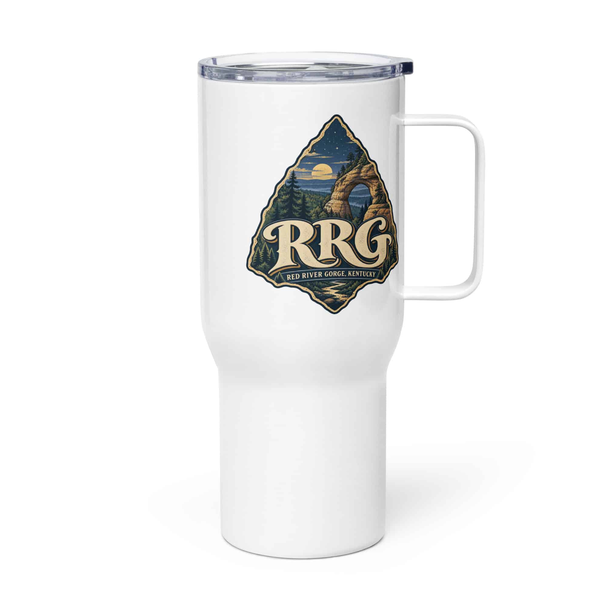 Red River Gorge Travel Mug: RRG, Woodland Scenic Lettering