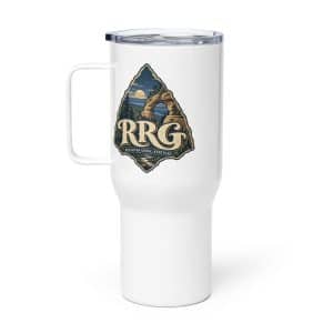 Red River Gorge Travel Mug: RRG, Woodland Scenic Lettering - 25 oz - Main