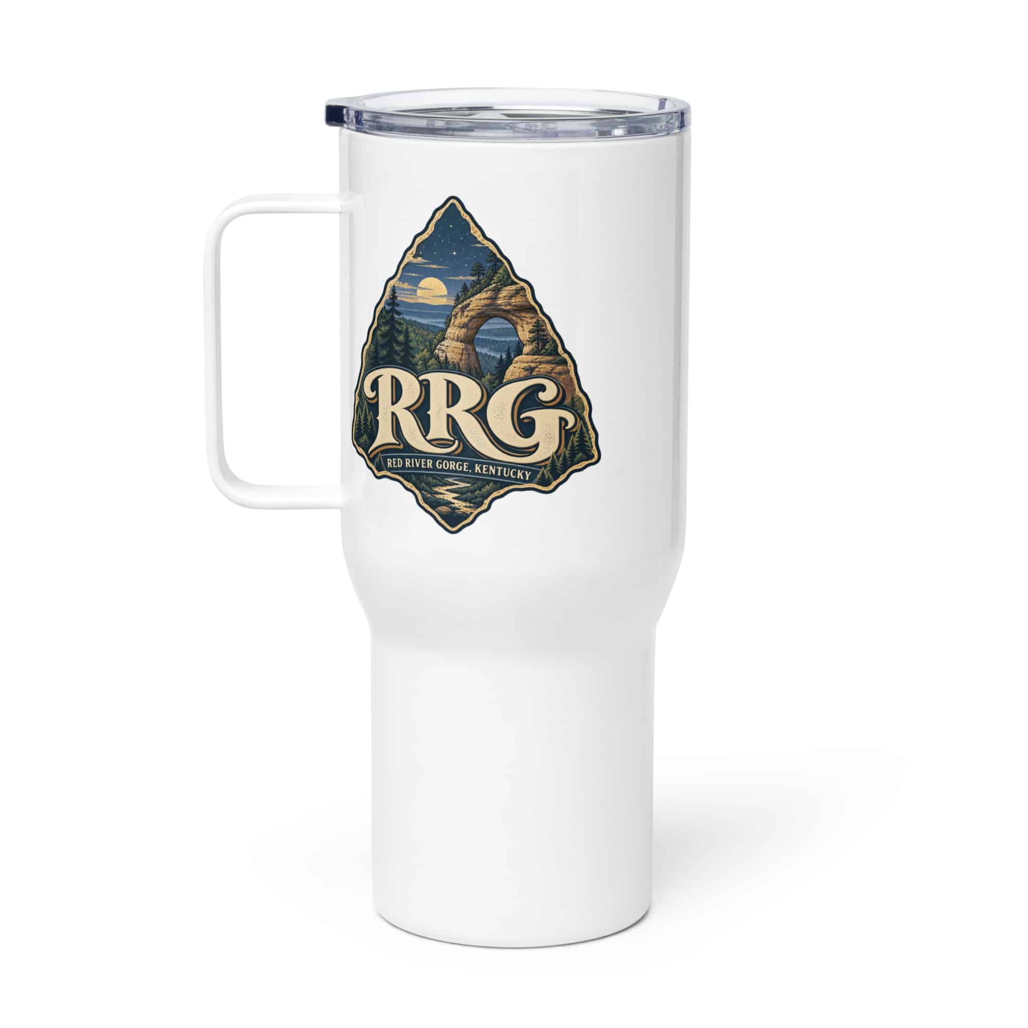 Red River Gorge Travel Mug: RRG, Woodland Scenic Lettering