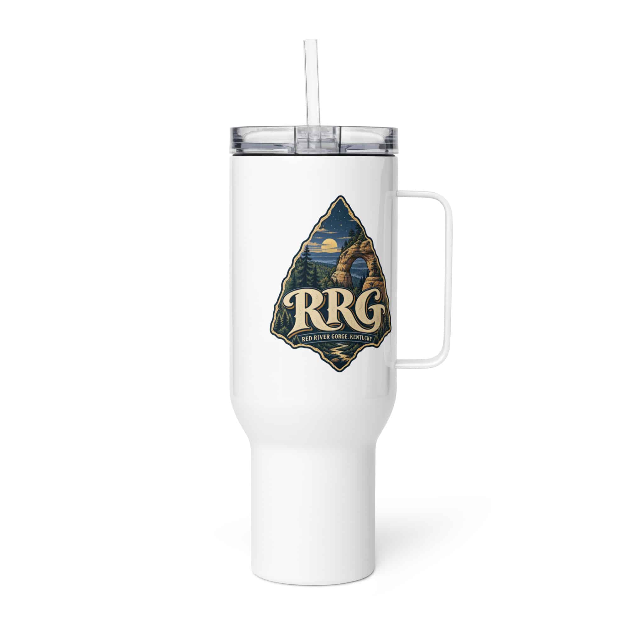 Red River Gorge Travel Mug: RRG, Woodland Scenic Lettering