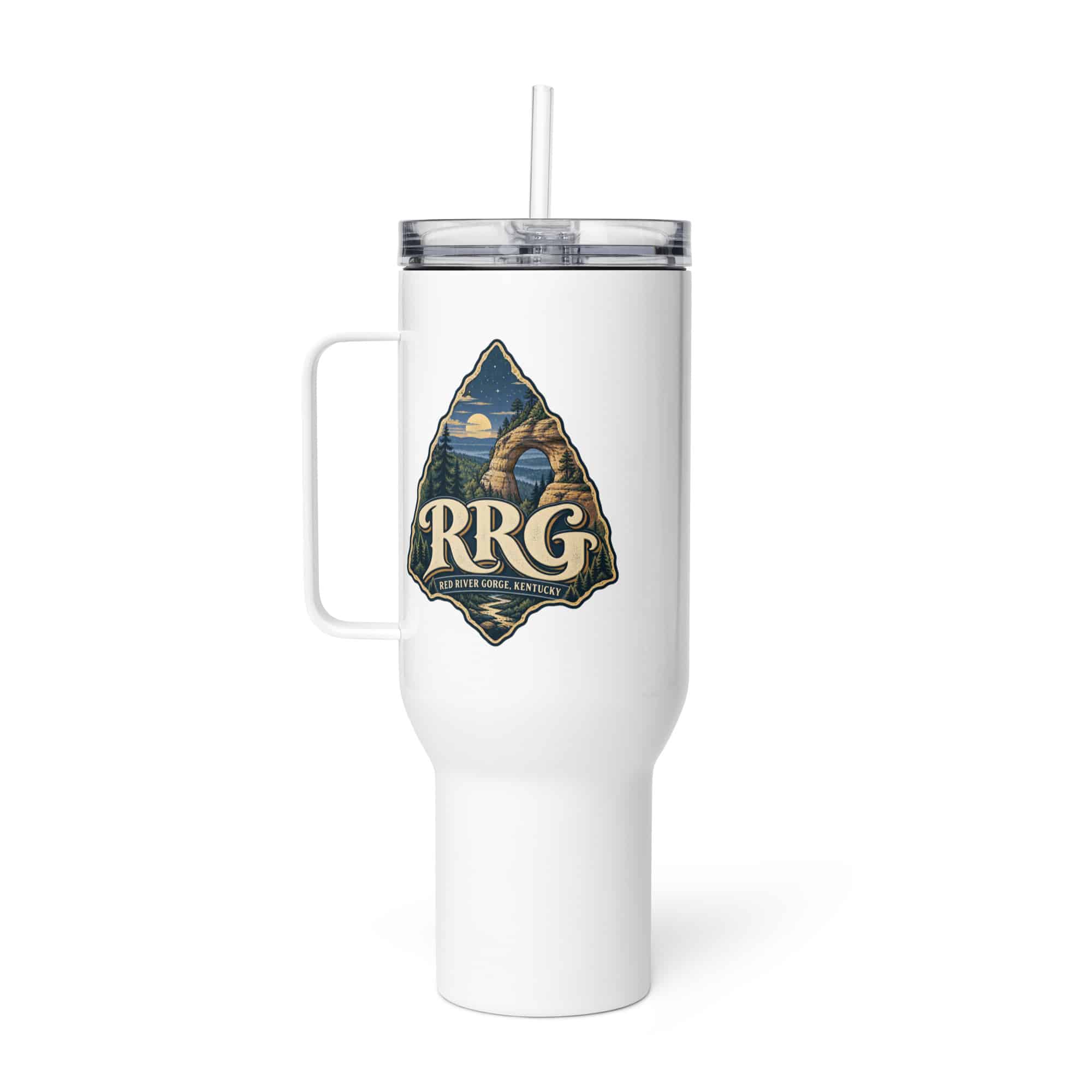 Red River Gorge Travel Mug: RRG, Woodland Scenic Lettering