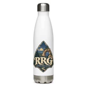 Red River Gorge Stainless Steel Water Bottle: RRG, Woodland Scenic Lettering - 17 oz - Main