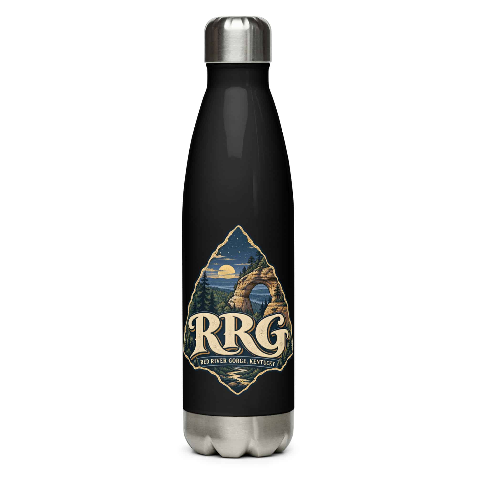 Red River Gorge Stainless Steel Water Bottle: RRG, Woodland Scenic Lettering