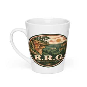 Red River Gorge Latte Mug: R.R.G, Vintage Round Badge - 12 oz - Main