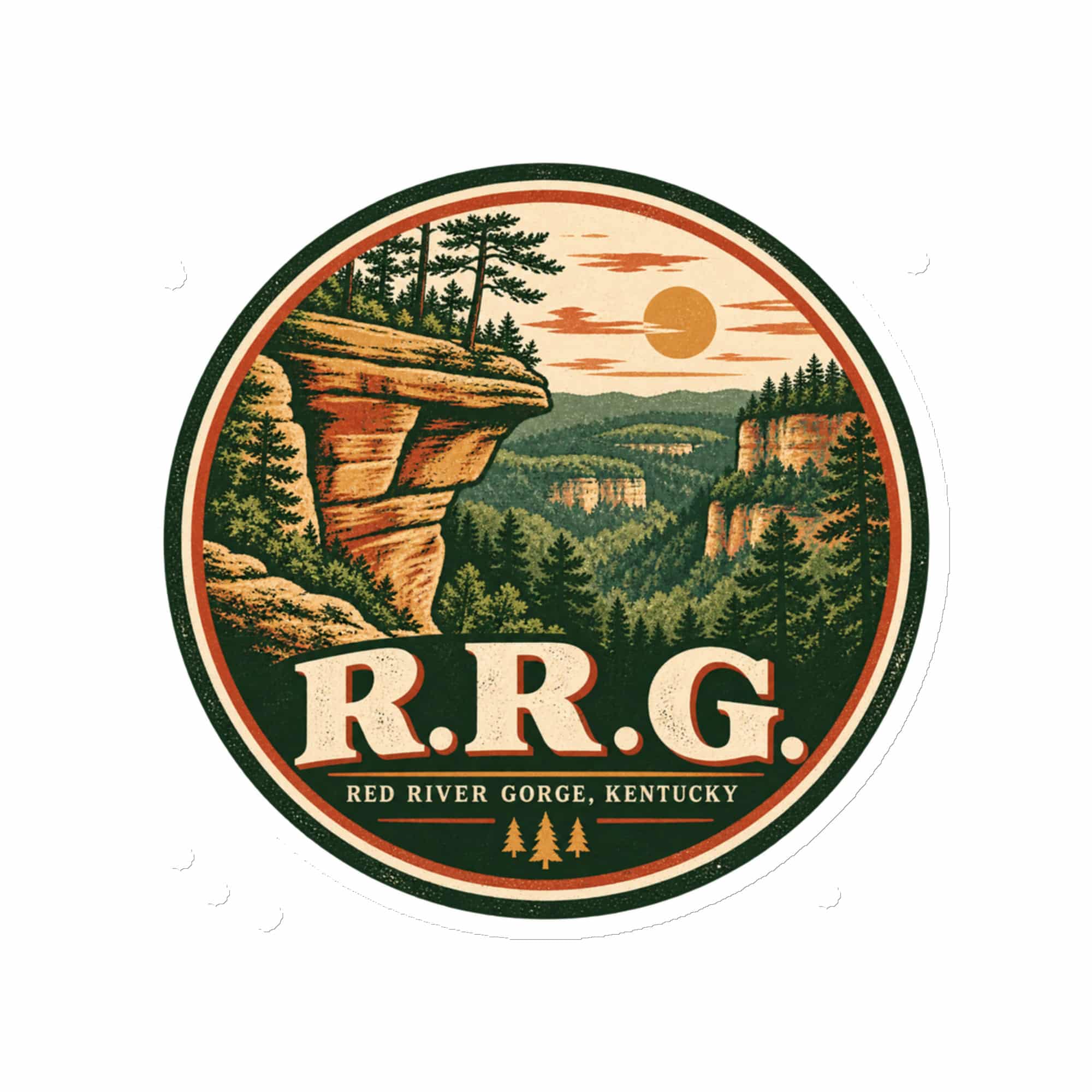 Red River Gorge Die-Cut Magnet: R.R.G, Vintage Round Badge