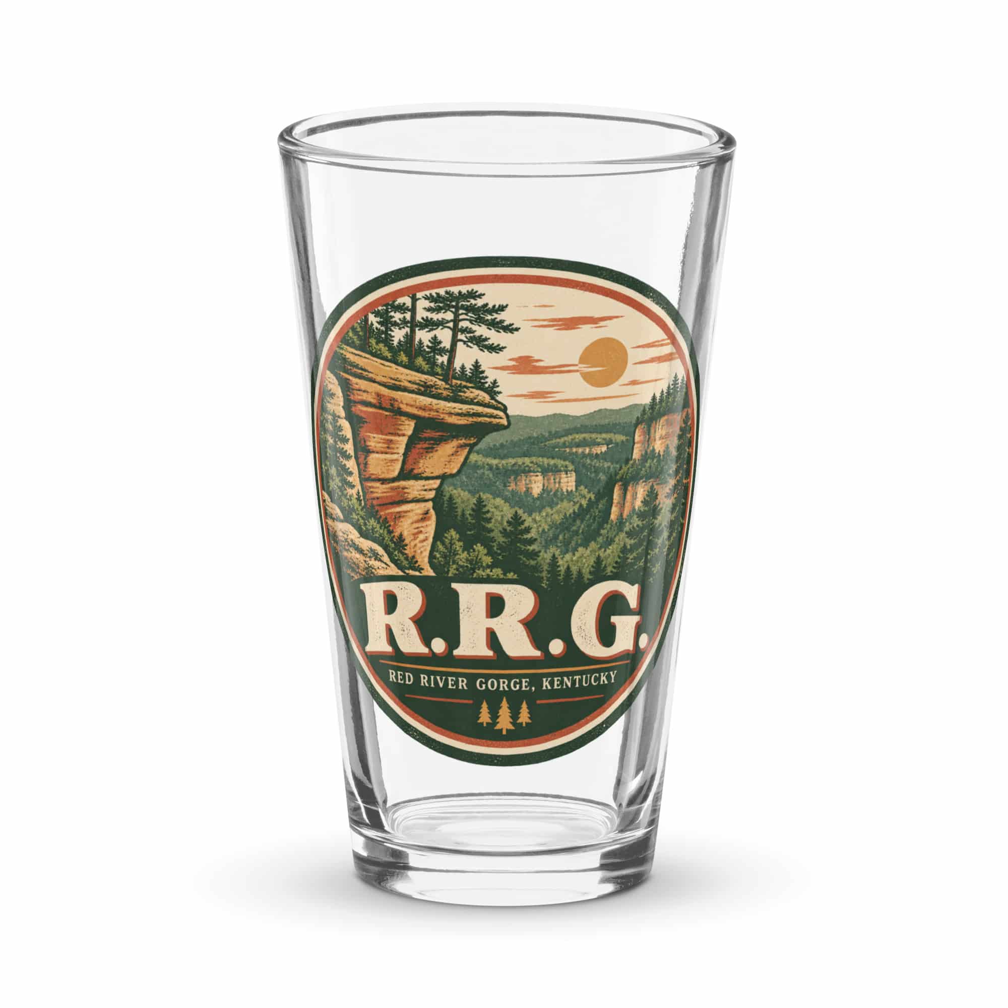 Red River Gorge Pint Glass: R.R.G, Vintage Round Badge