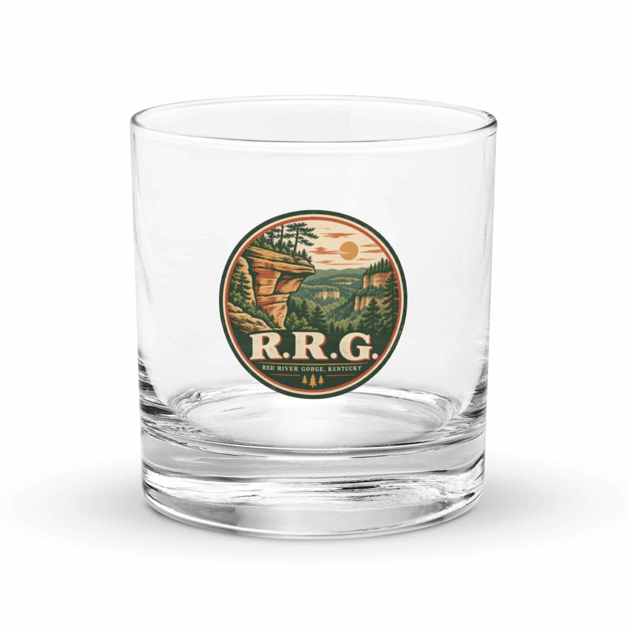 Red River Gorge Rocks Glass: R.R.G, Vintage Round Badge