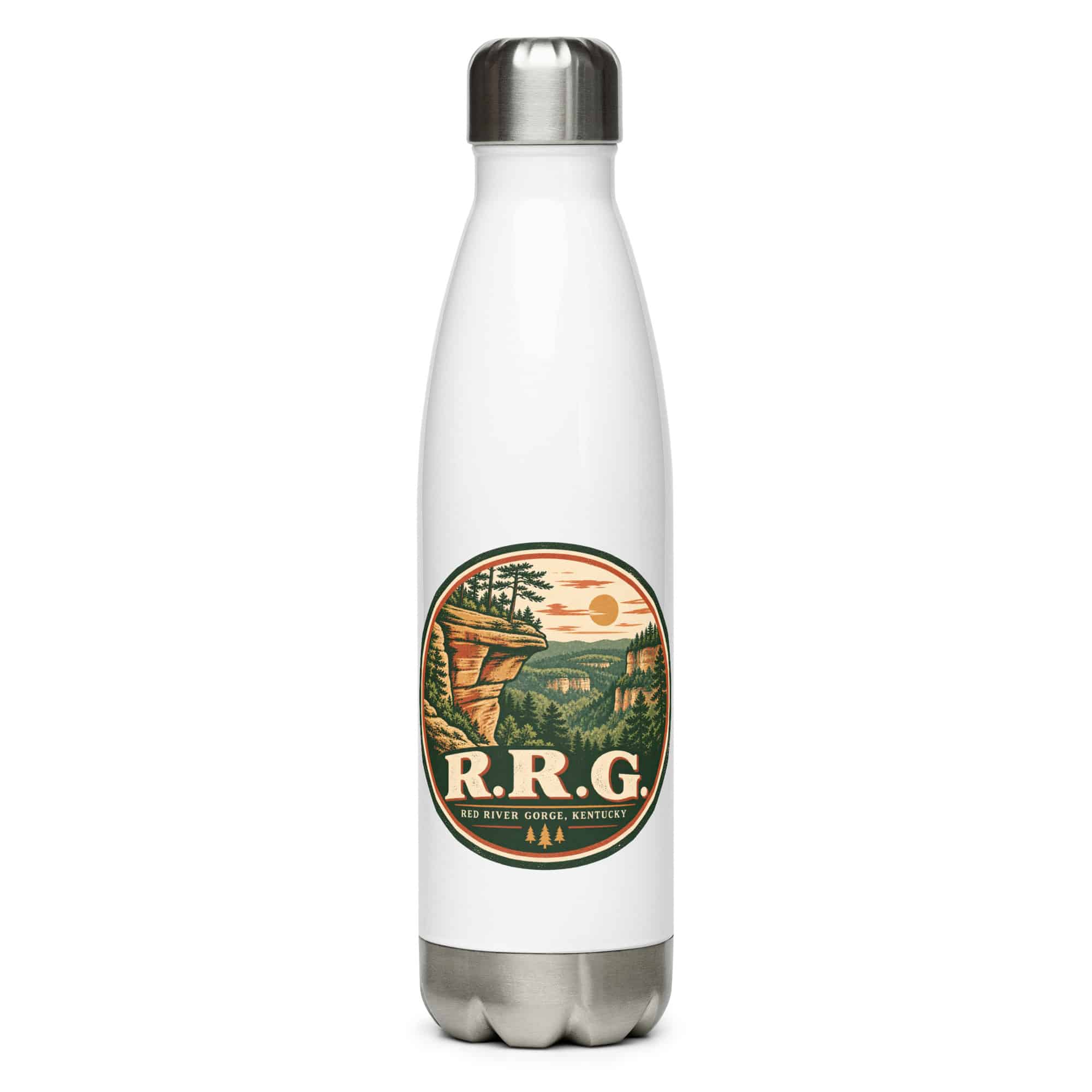Red River Gorge Stainless Steel Water Bottle: R.R.G, Vintage Round Badge