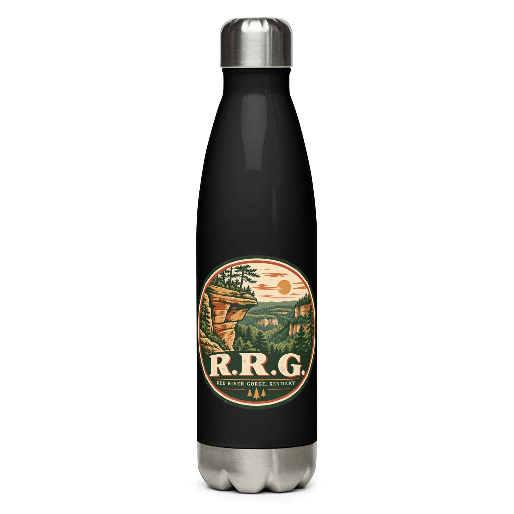 Red River Gorge Stainless Steel Water Bottle: R.R.G, Vintage Round Badge