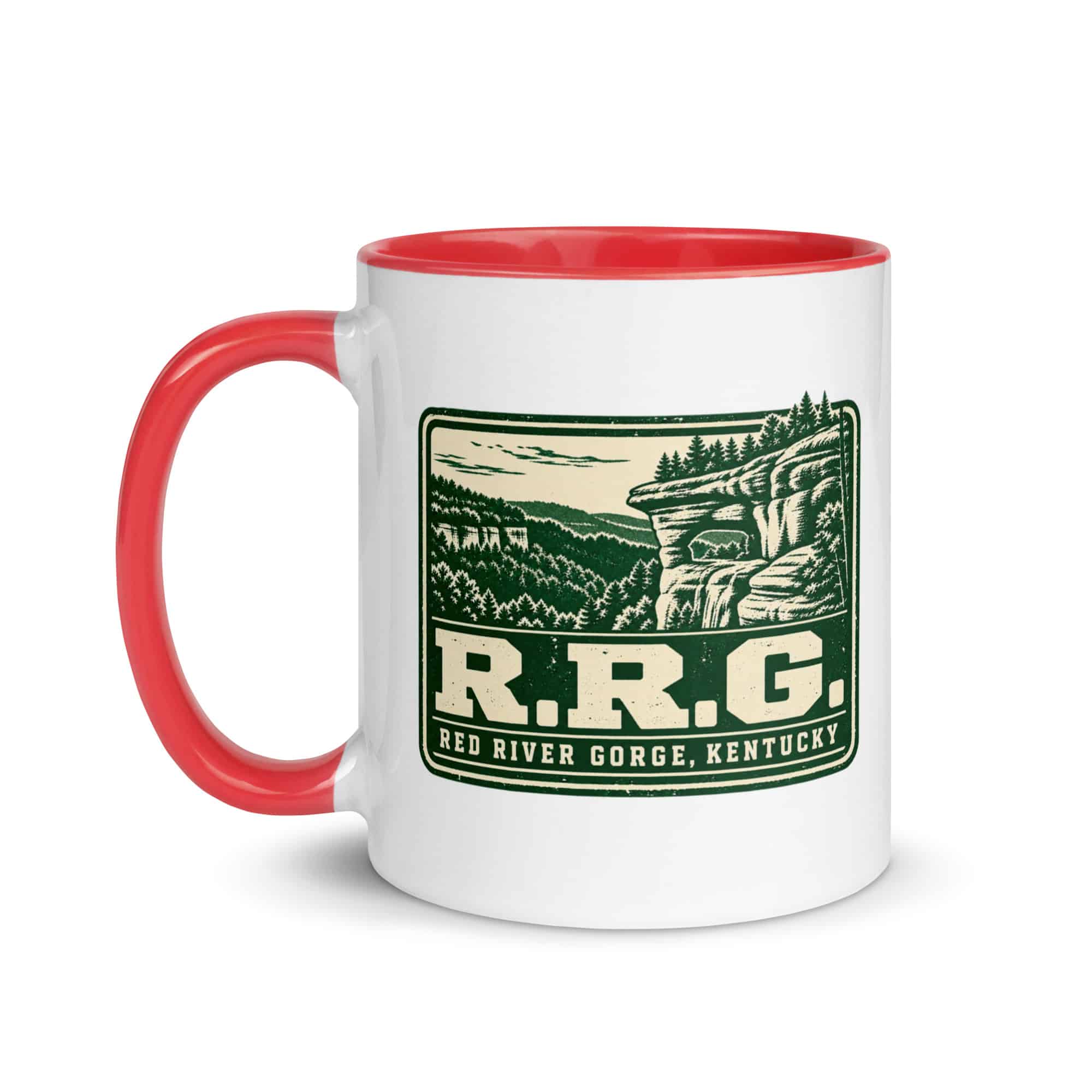 Red River Gorge Color Inside Coffee Mug: R.R.G, Forest Ink Stamp
