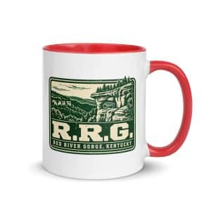 Red River Gorge Color Inside Coffee Mug: R.R.G, Forest Ink Stamp - 11 oz - Main