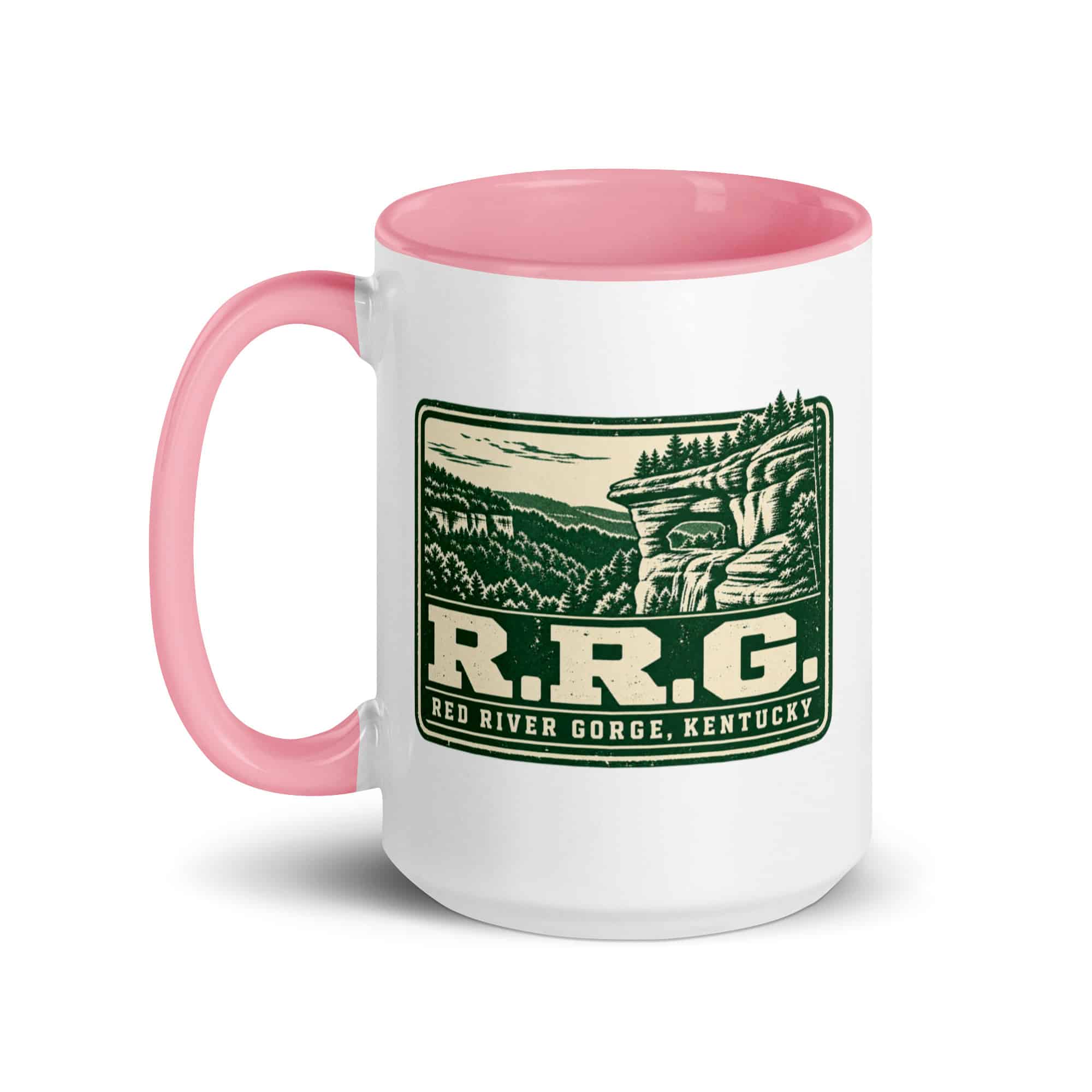 Red River Gorge Color Inside Coffee Mug: R.R.G, Forest Ink Stamp