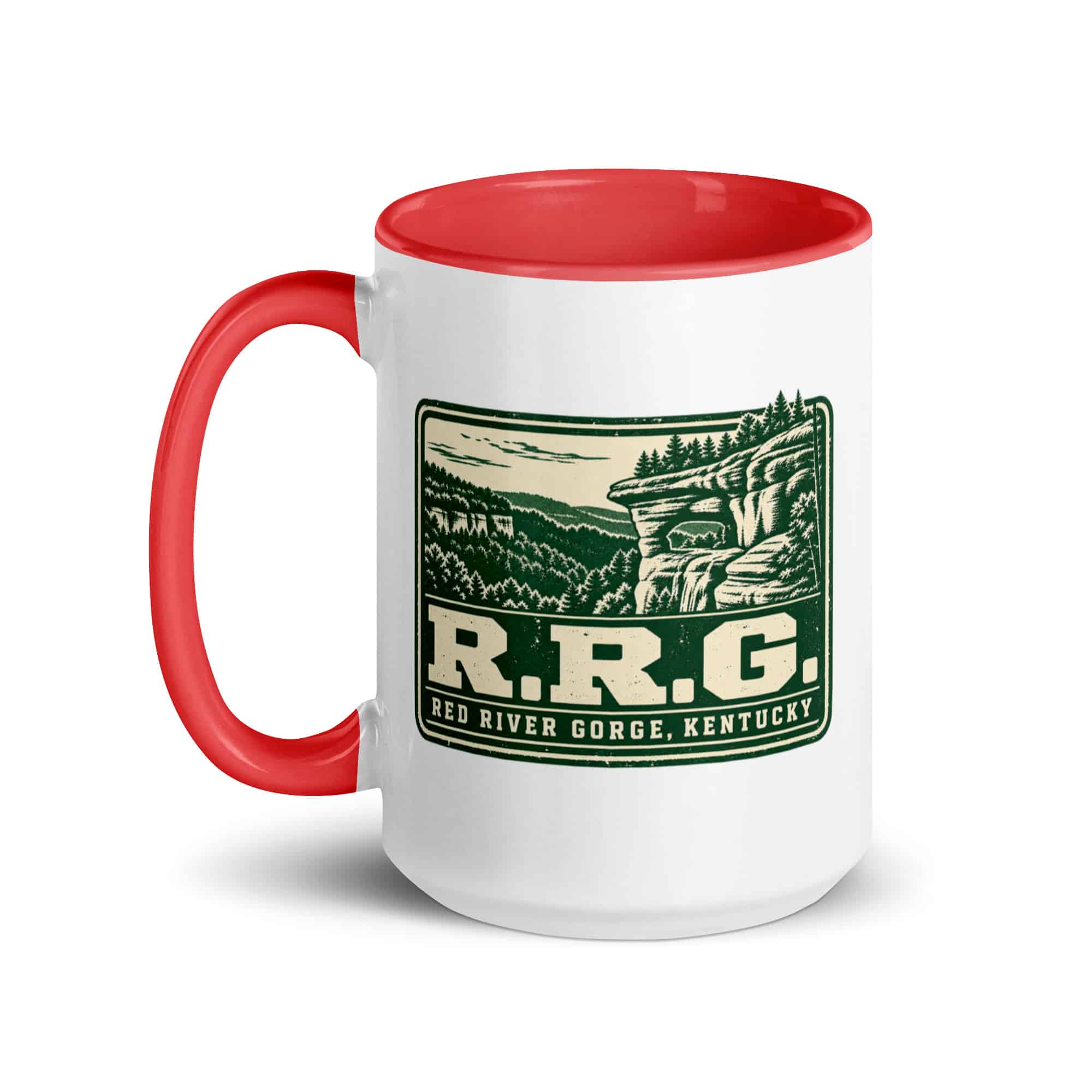 Red River Gorge Color Inside Coffee Mug: R.R.G, Forest Ink Stamp