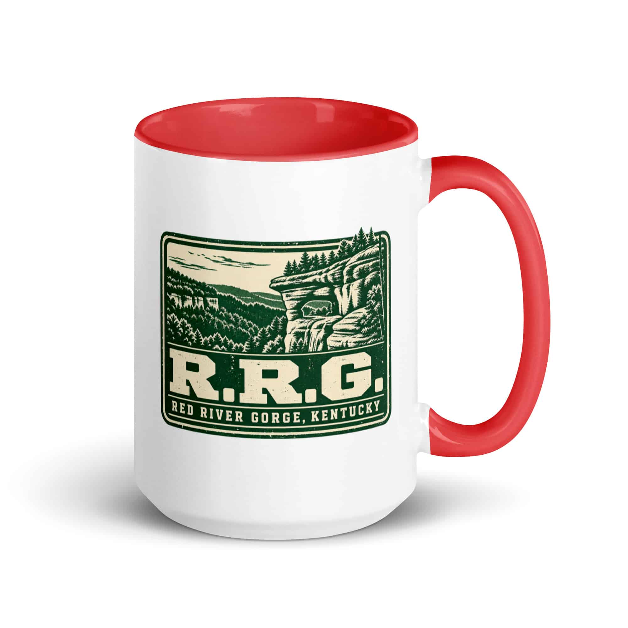 Red River Gorge Color Inside Coffee Mug: R.R.G, Forest Ink Stamp