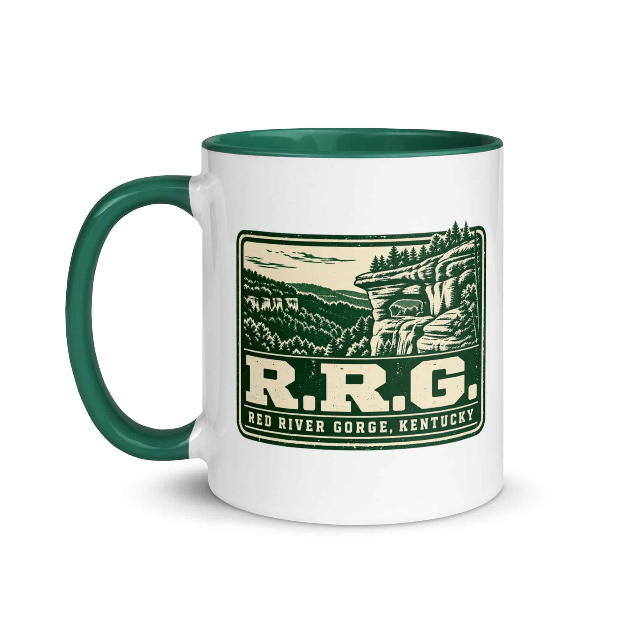 Red River Gorge Color Inside Coffee Mug: R.R.G, Forest Ink Stamp