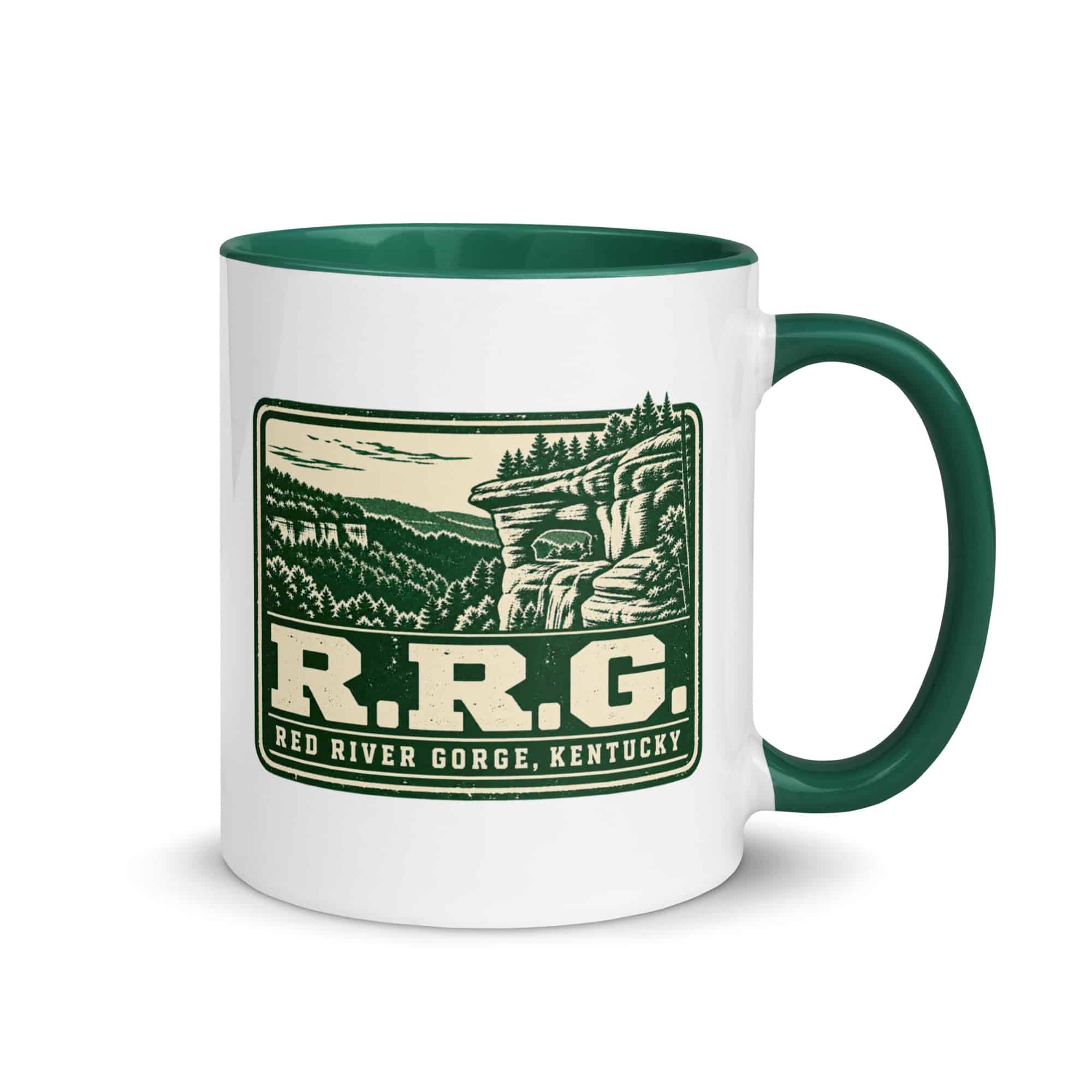 Red River Gorge Color Inside Coffee Mug: R.R.G, Forest Ink Stamp