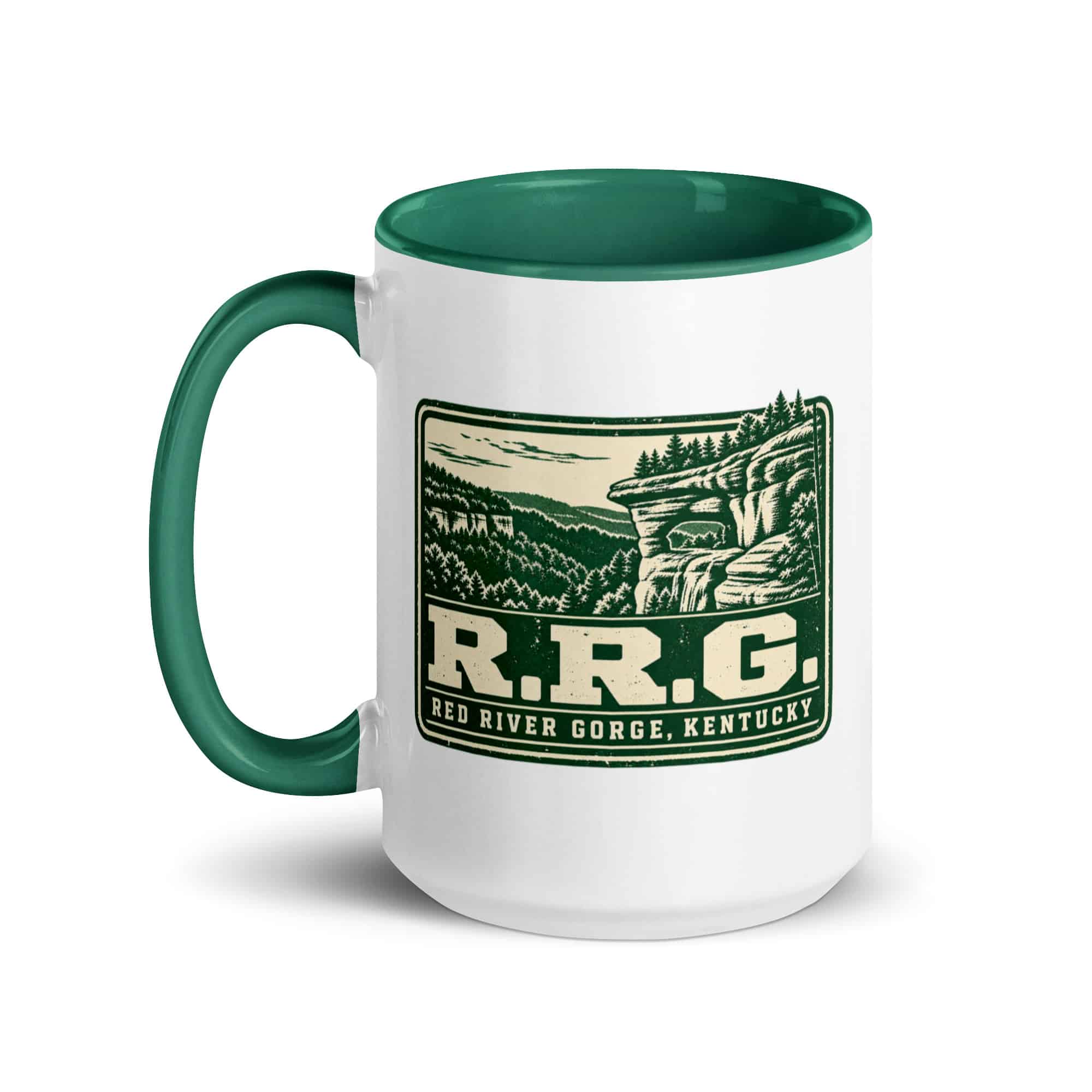 Red River Gorge Color Inside Coffee Mug: R.R.G, Forest Ink Stamp