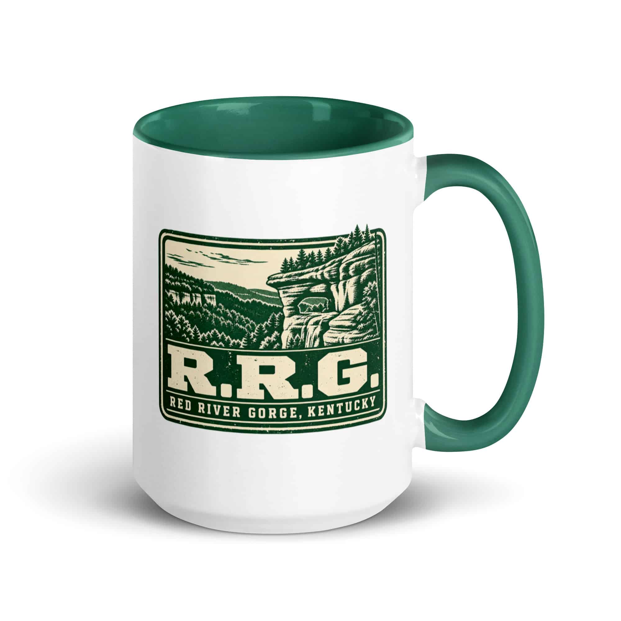 Red River Gorge Color Inside Coffee Mug: R.R.G, Forest Ink Stamp