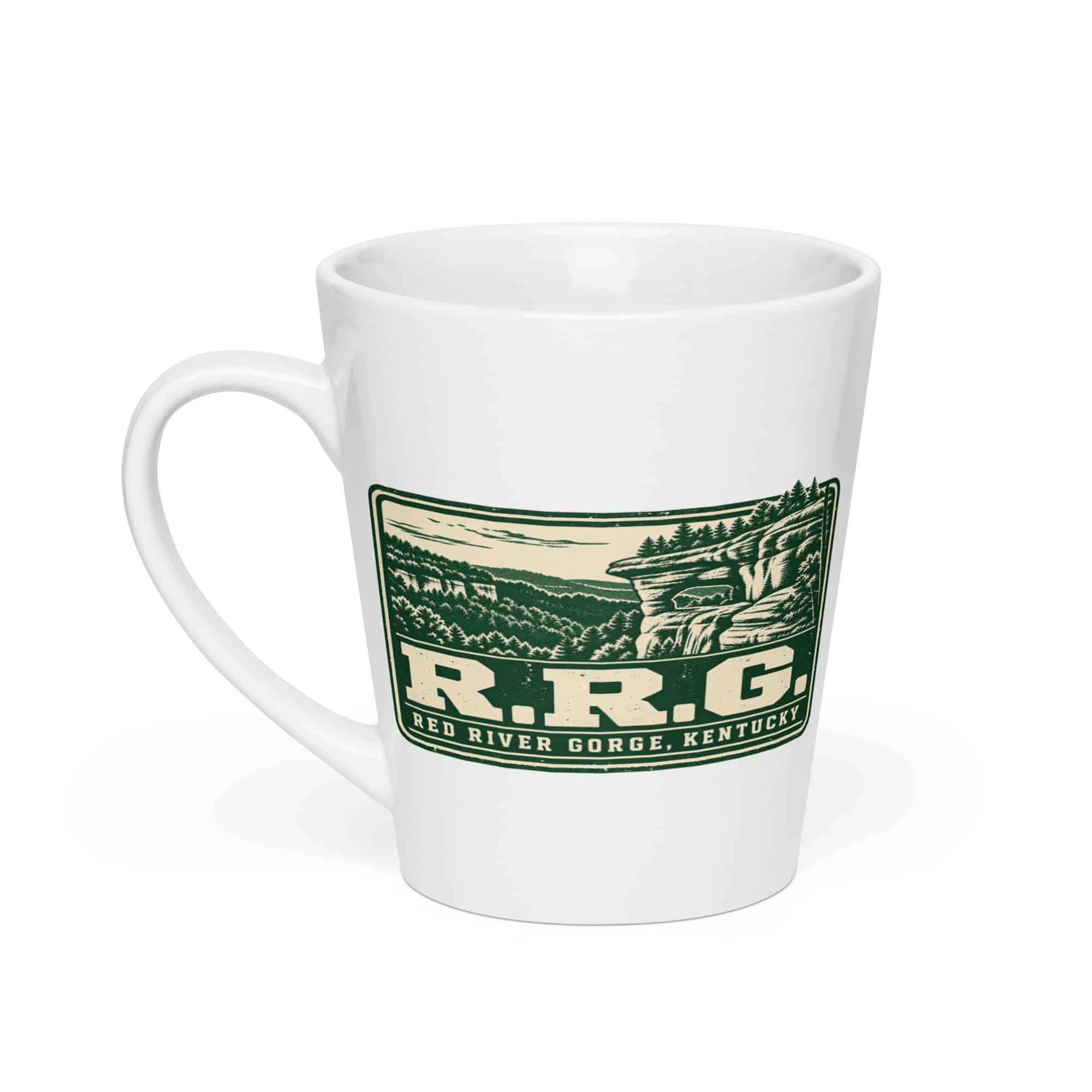 Red River Gorge Latte Mug: R.R.G, Forest Ink Stamp