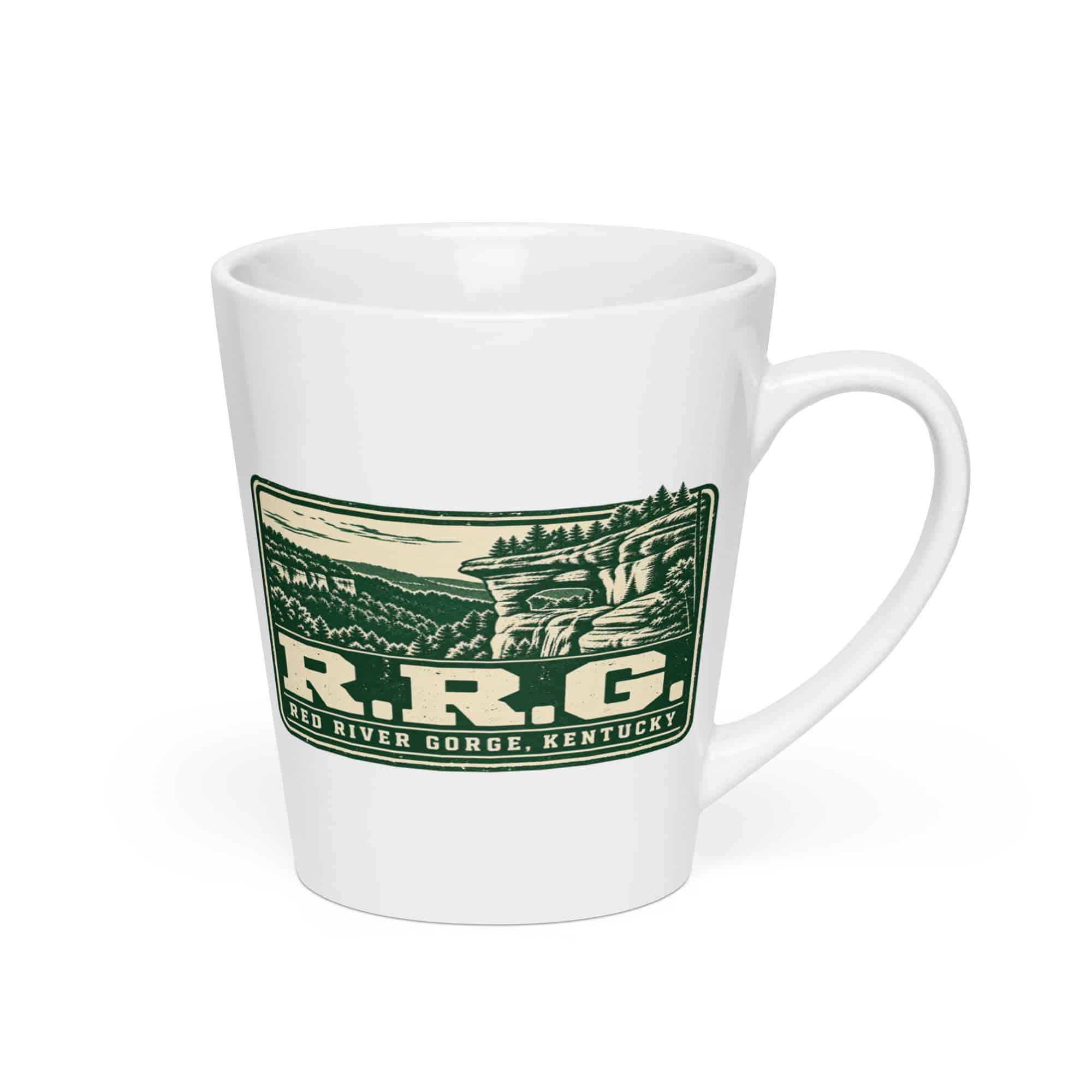 Red River Gorge Latte Mug: R.R.G, Forest Ink Stamp