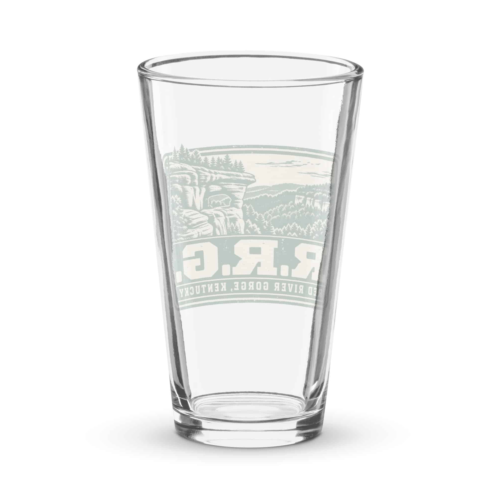 Red River Gorge Pint Glass: R.R.G, Forest Ink Stamp