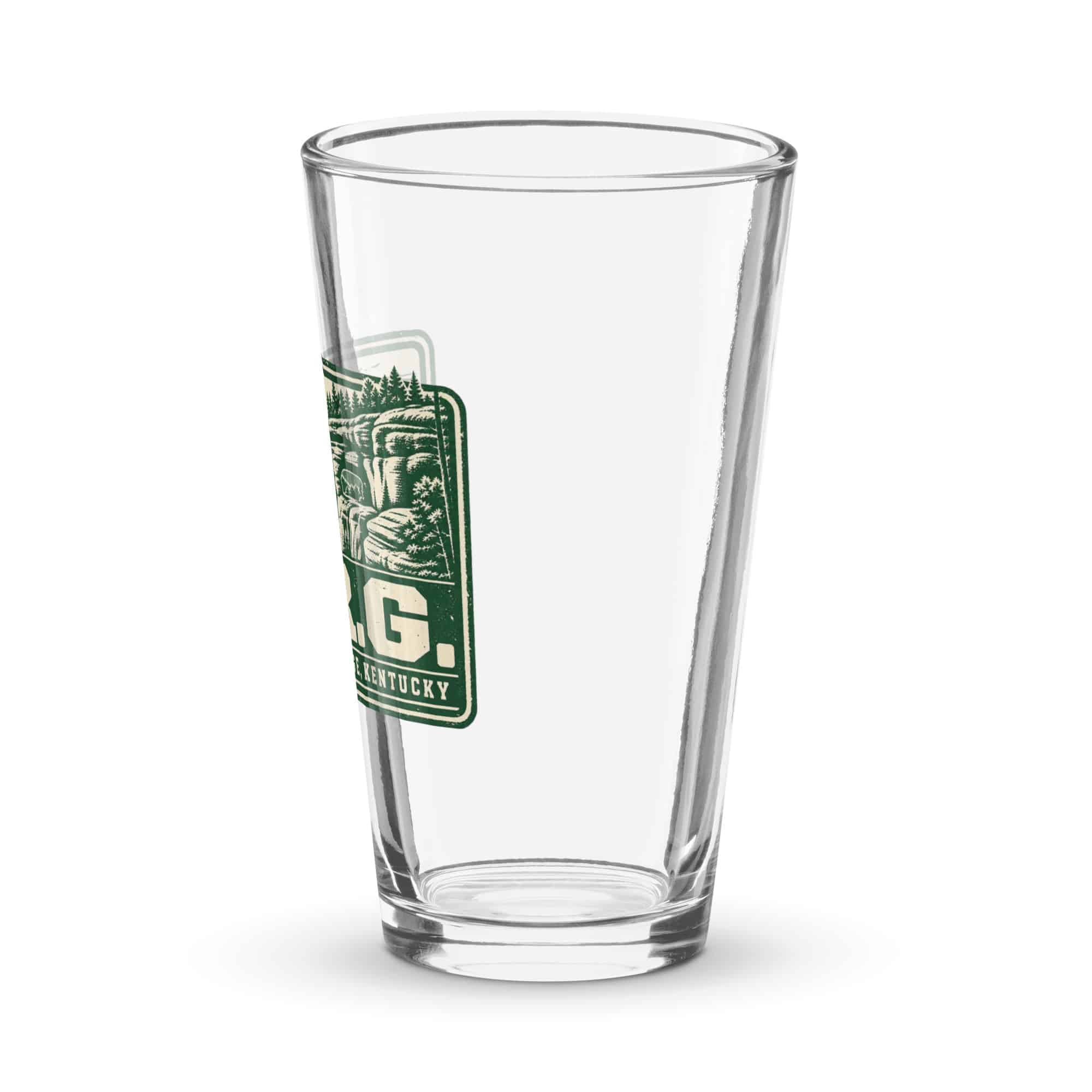 Red River Gorge Pint Glass: R.R.G, Forest Ink Stamp