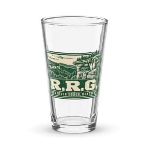 Red River Gorge Pint Glass: R.R.G, Forest Ink Stamp - 16 oz - Main