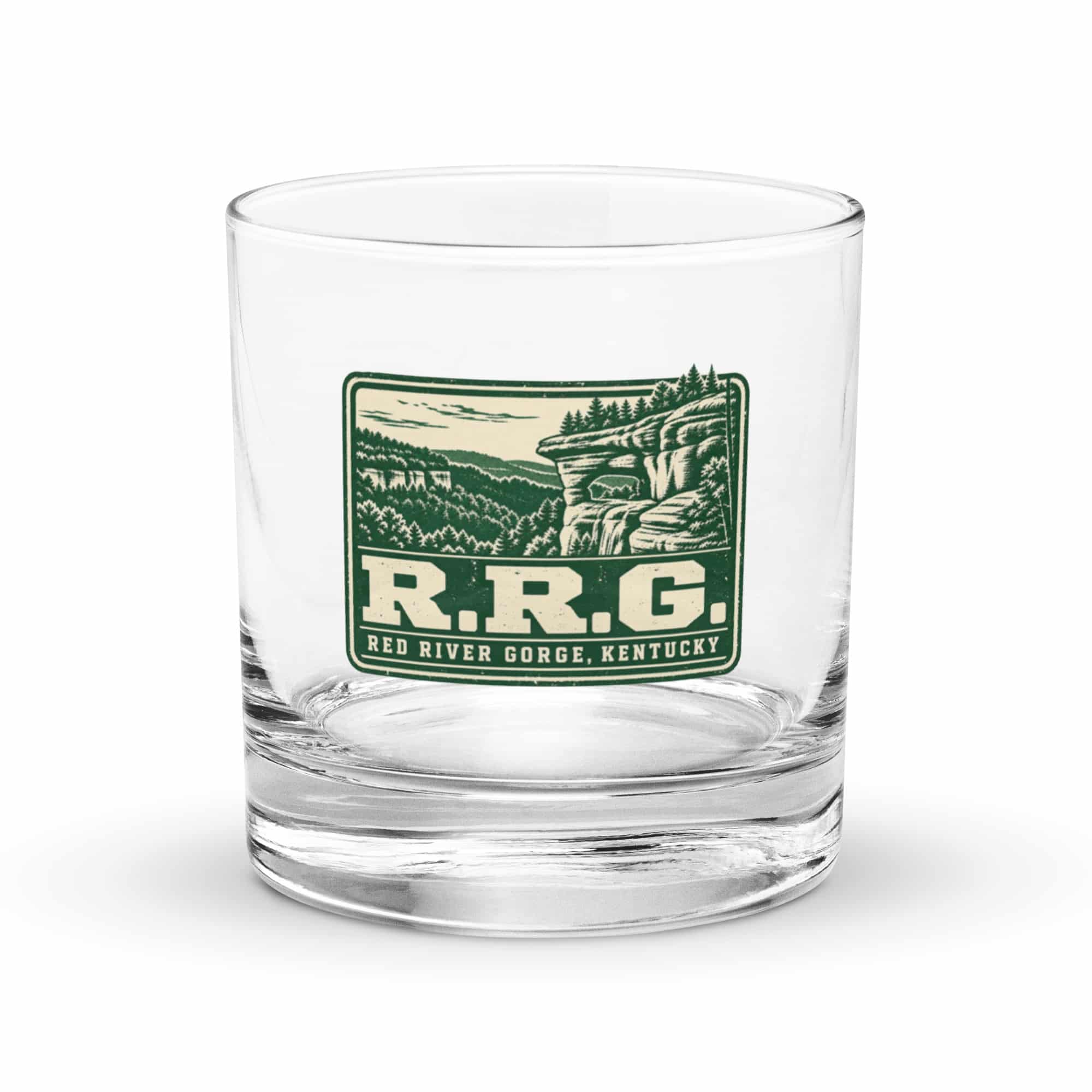 Red River Gorge Rocks Glass: R.R.G, Forest Ink Stamp