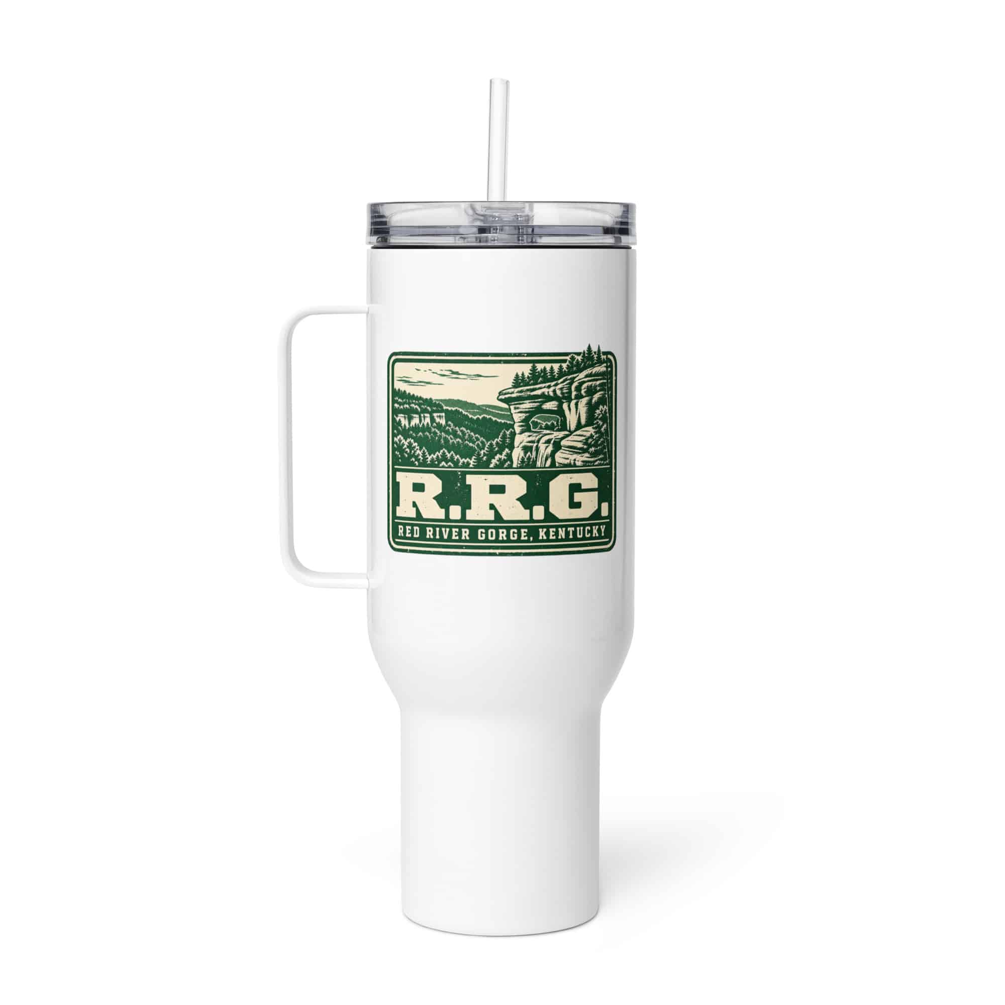 Red River Gorge Travel Mug: R.R.G, Forest Ink Stamp