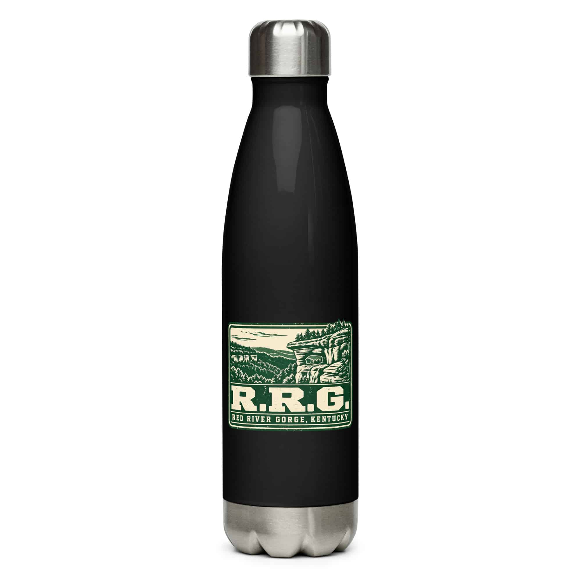 Red River Gorge Stainless Steel Water Bottle: R.R.G, Forest Ink Stamp