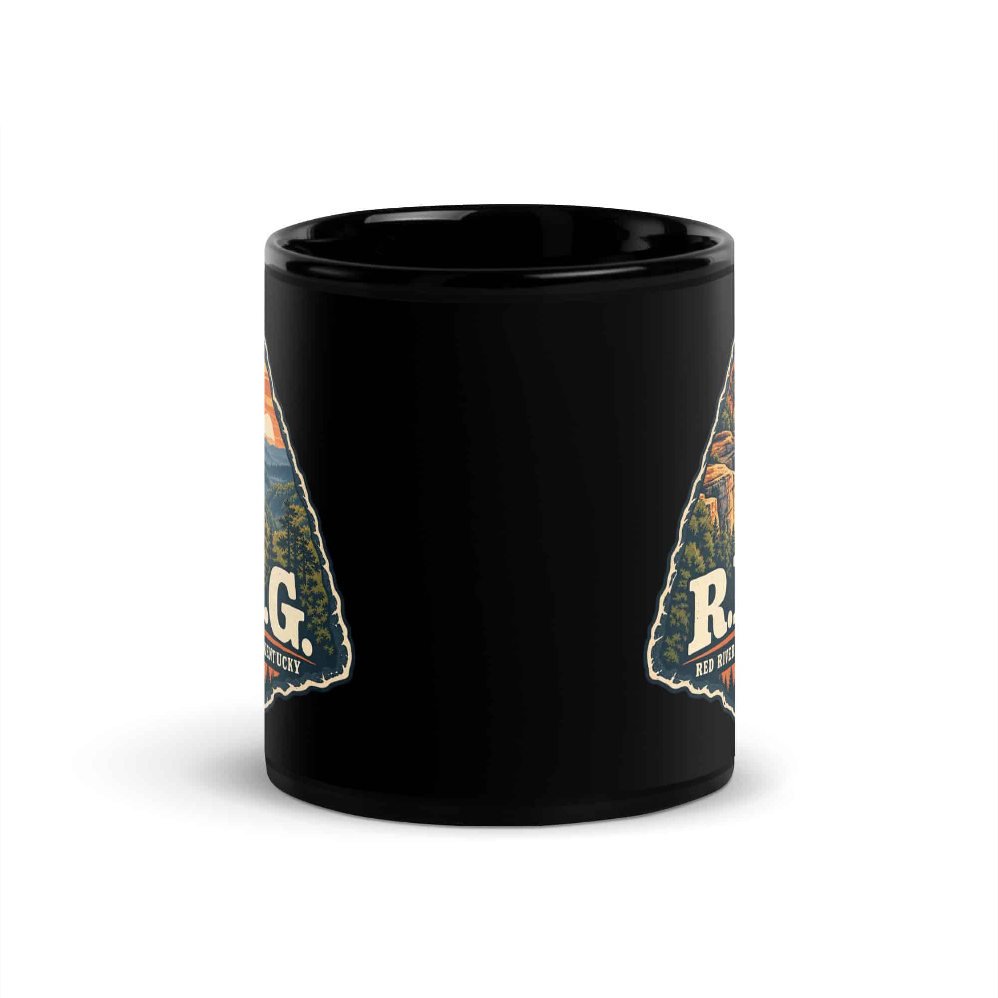 Red River Gorge Black Coffee Mug: R.R.G, Scenic Shield Badge